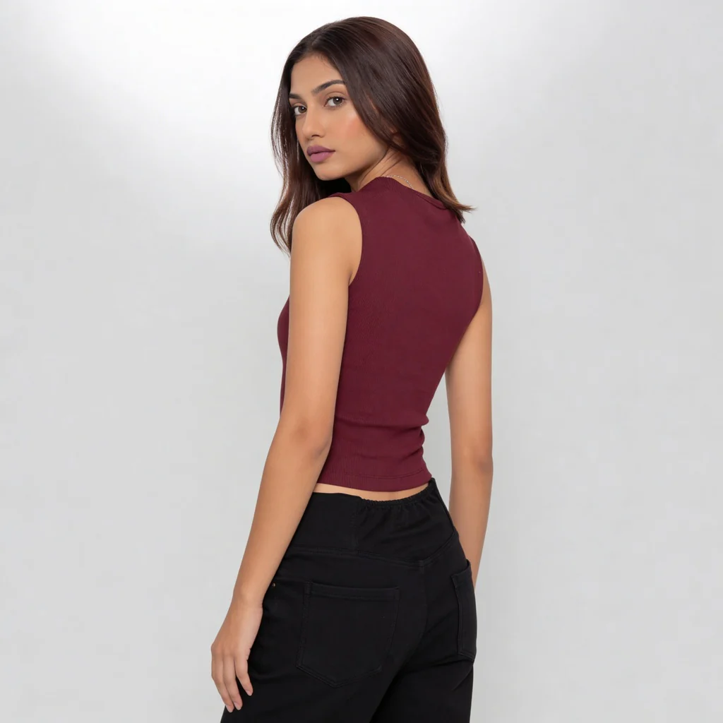 Knitted Solid Sleeveless Crop T-Shirt - Image 8