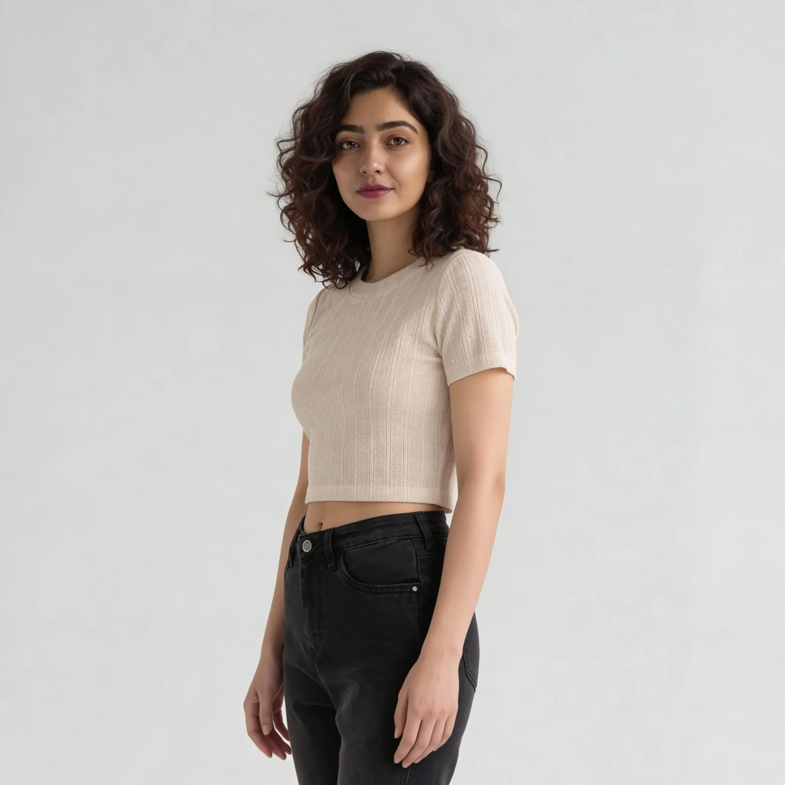 Knitted Solid Slim Fit Crop T-Shirt - Image 5