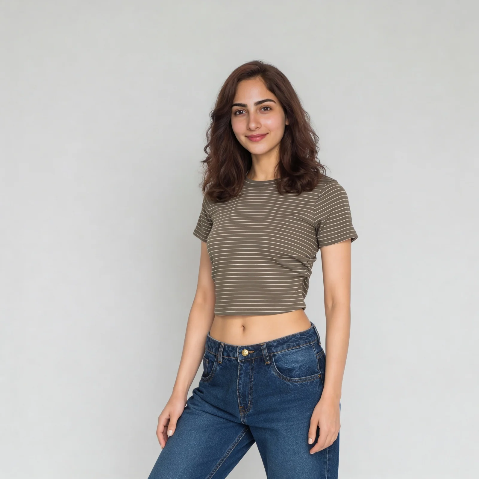 Knitted Striped Slim Fit Crop T-Shirt - Image 2