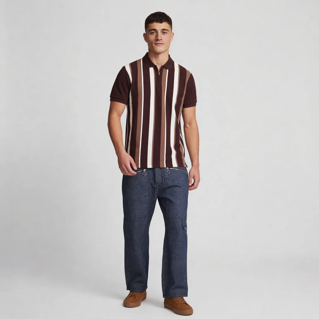 Knitted Striped University Polo T-Shirt