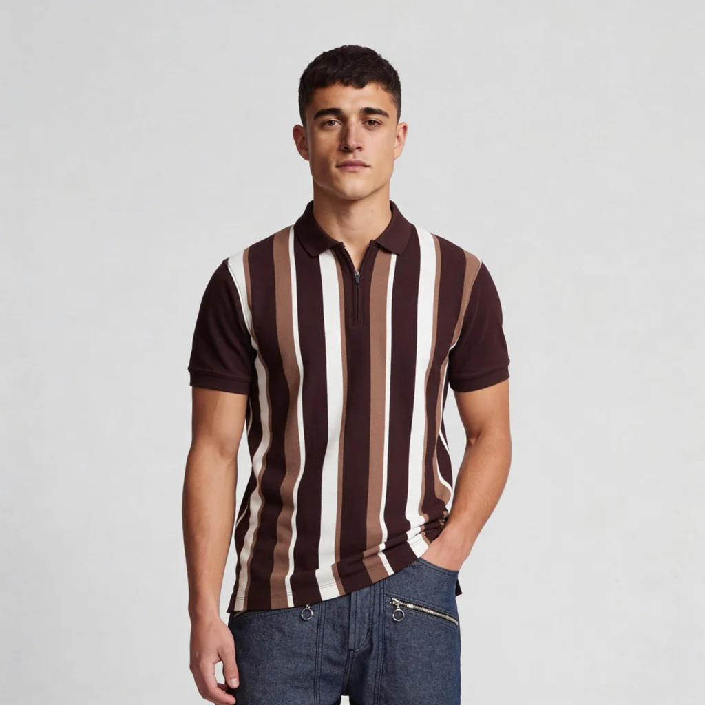 Knitted Striped University Polo T-Shirt - Image 2