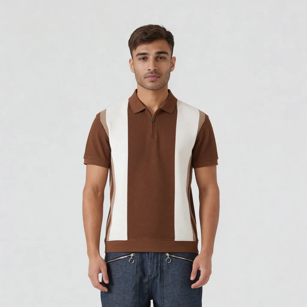 Knitted Striped University Polo T-Shirt - Image 2