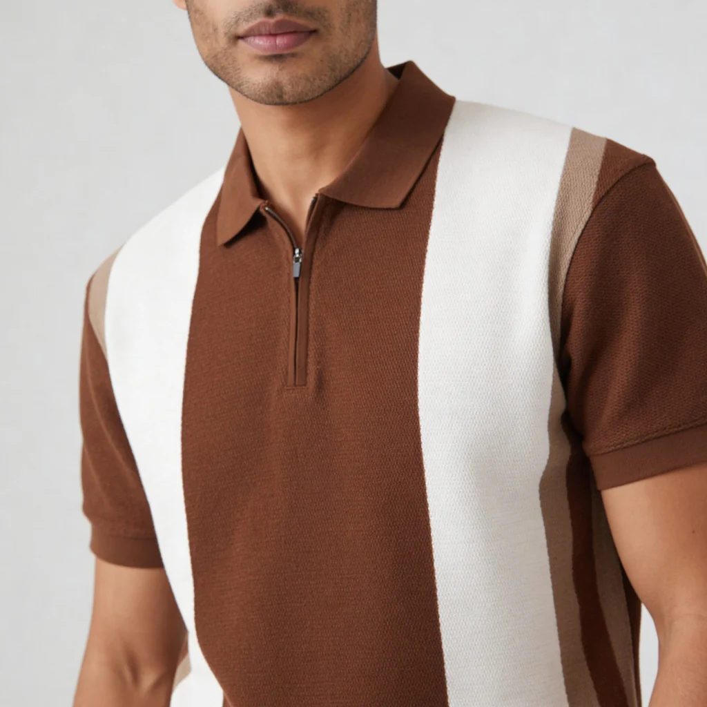 Knitted Striped University Polo T-Shirt - Image 4