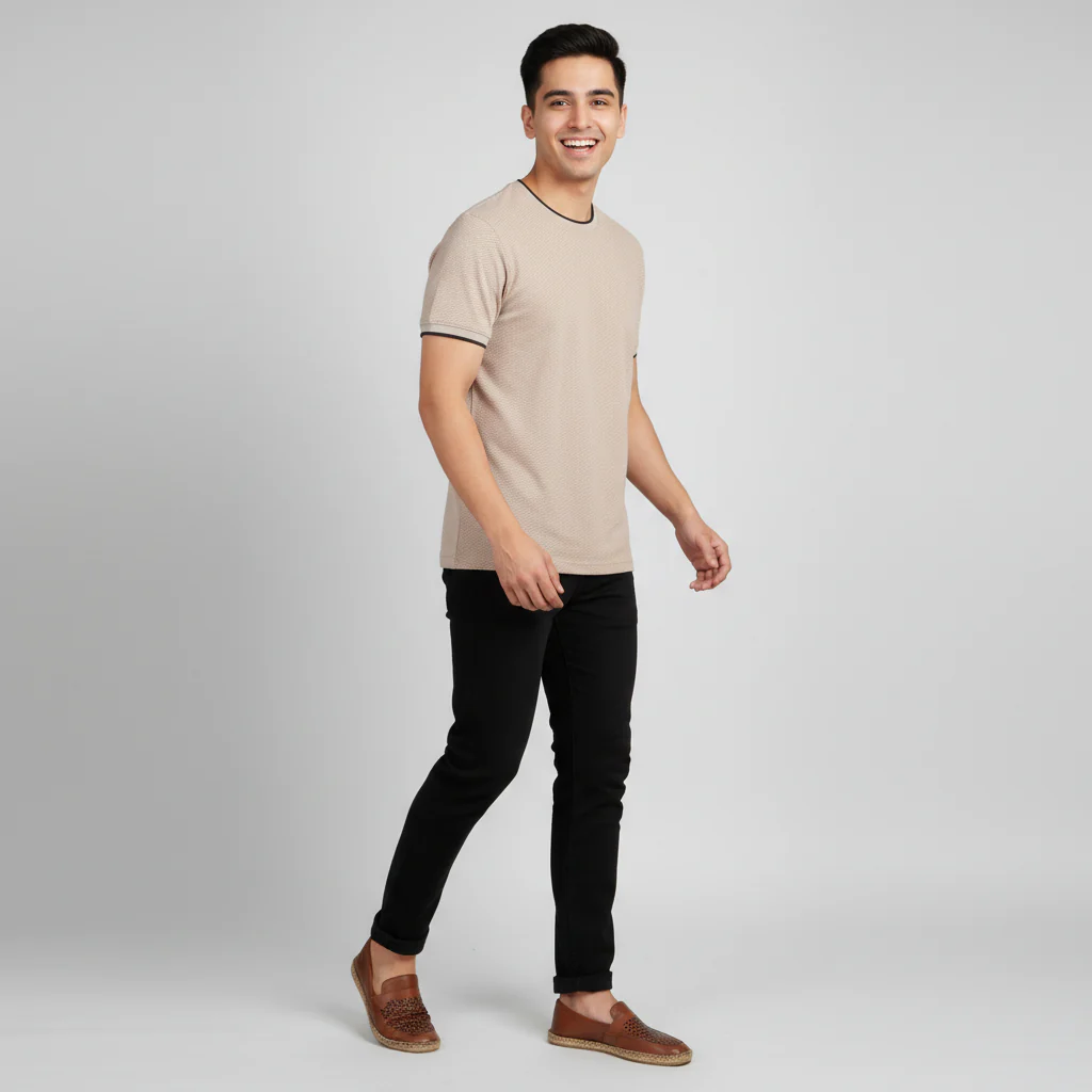 Knitted Structured Crew Neck Sleek T-Shirt