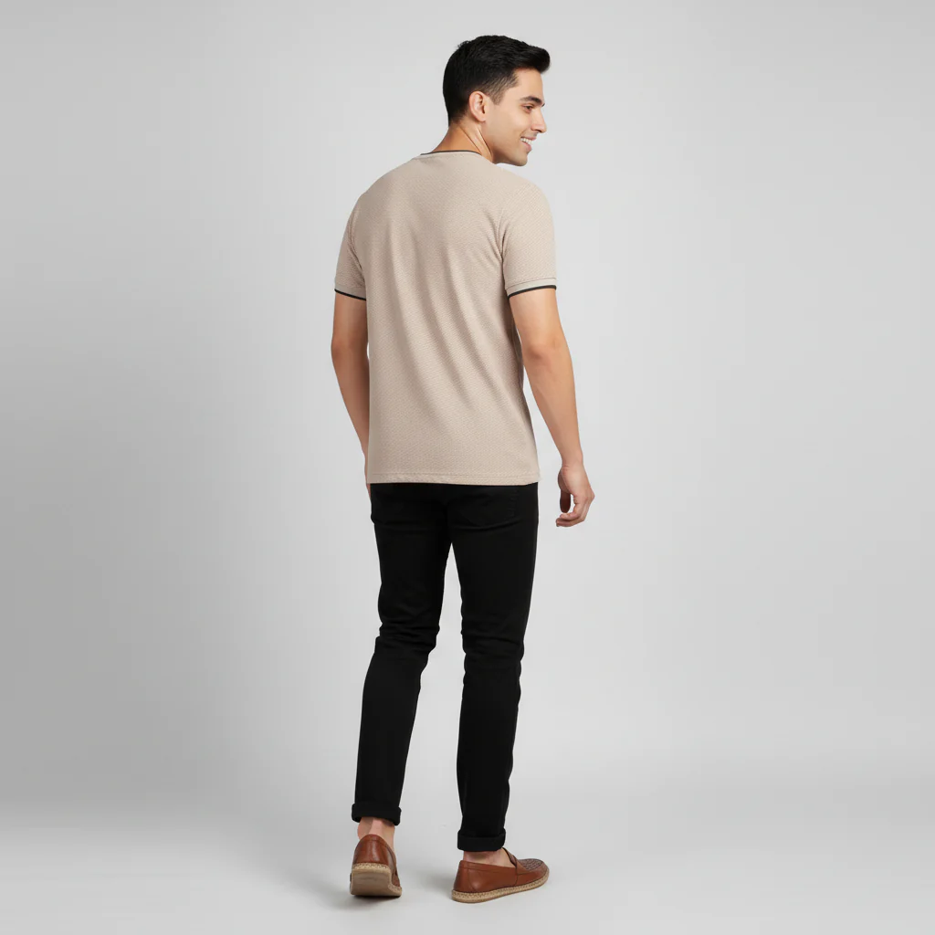 Knitted Structured Crew Neck Sleek T-Shirt - Image 3