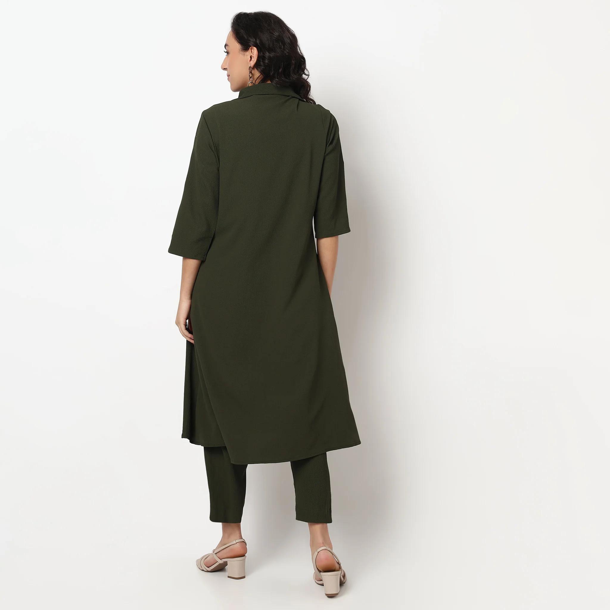 Lapel Collar A line Kurta Set with Pant - Image 3
