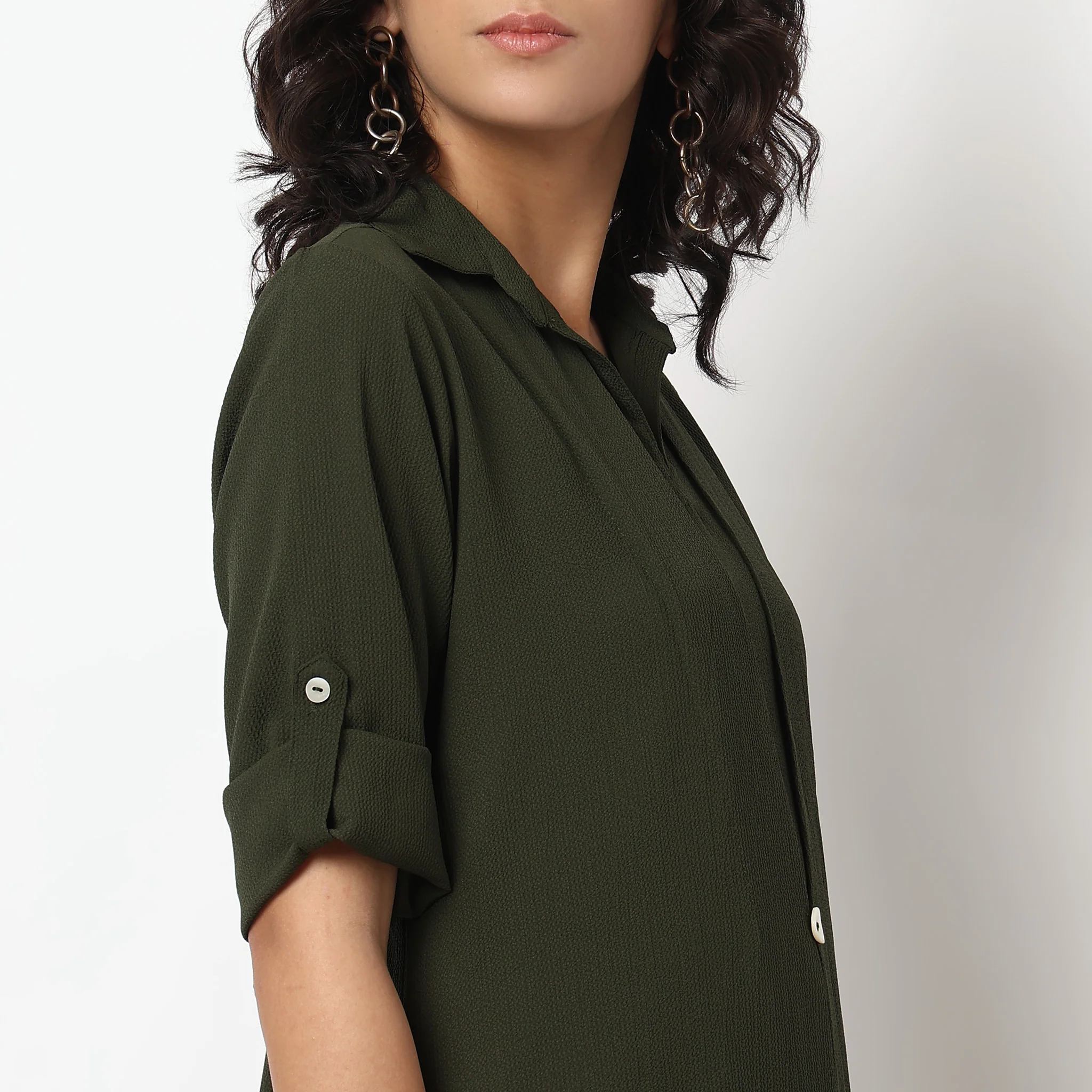 Lapel Collar A line Kurta Set with Pant - Image 4