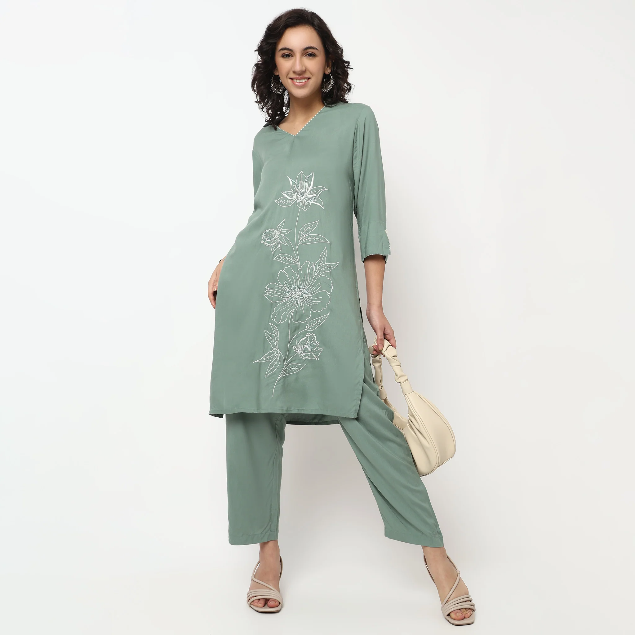 Shirt Collar Kurta Set with Pants