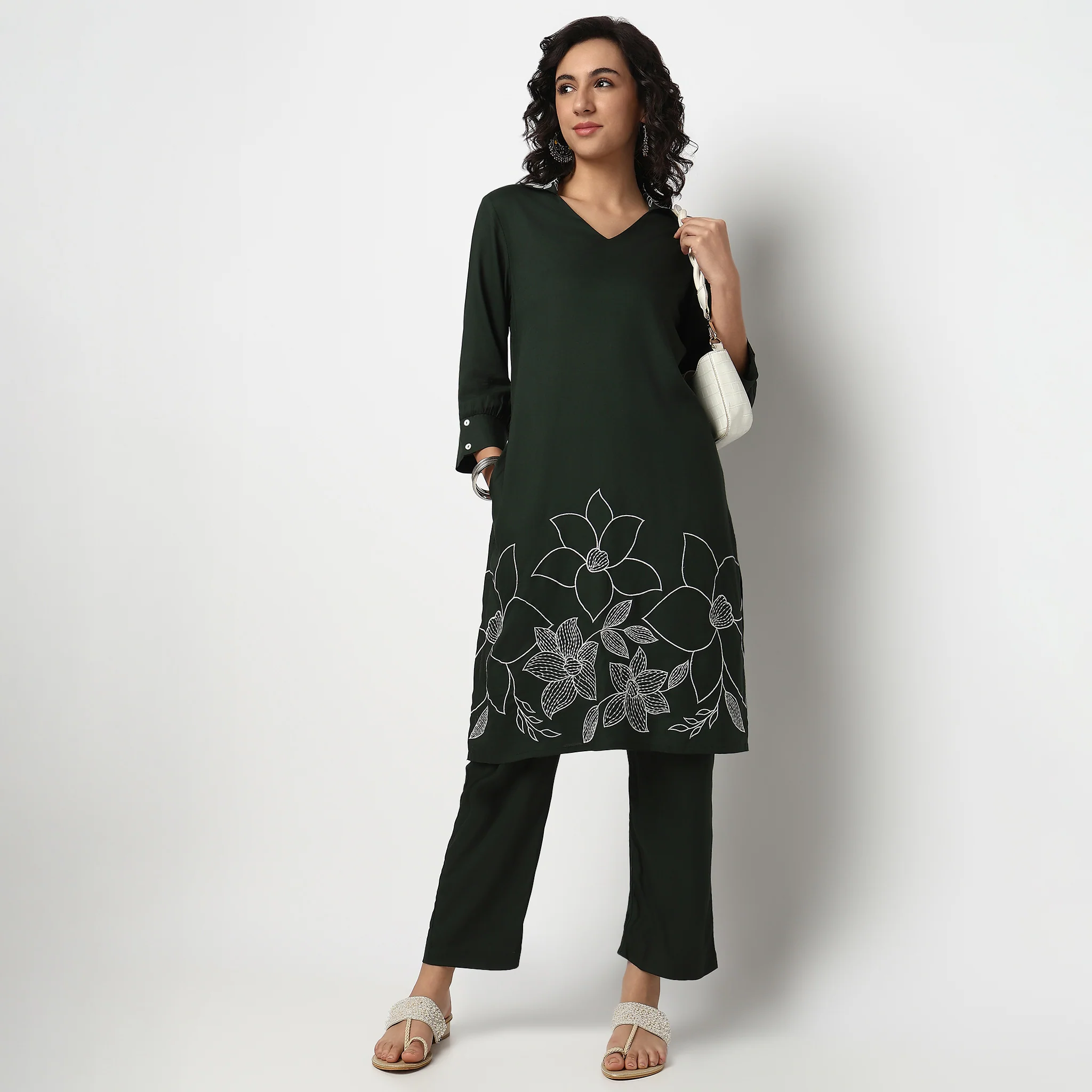 Shirt Collar Kurta Set with Pants