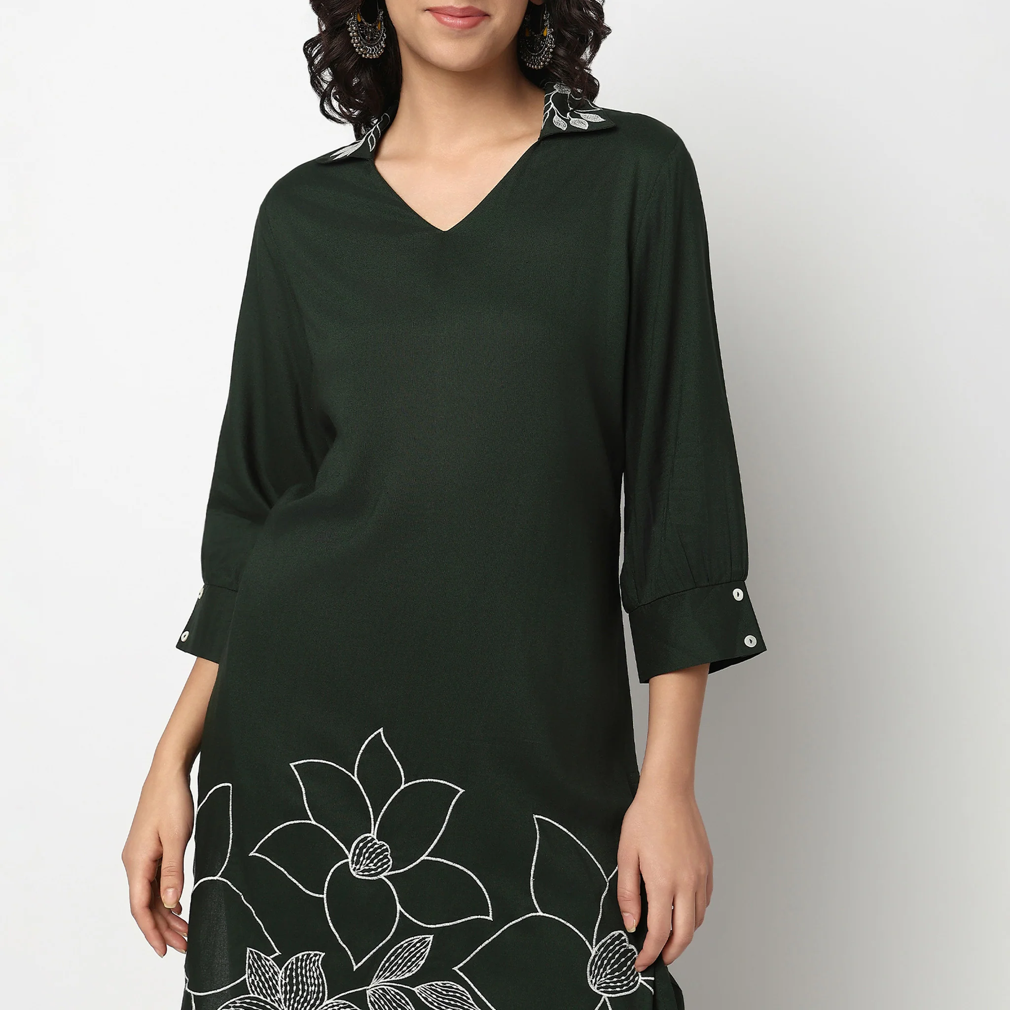 Shirt Collar Kurta Set with Pants - Image 4