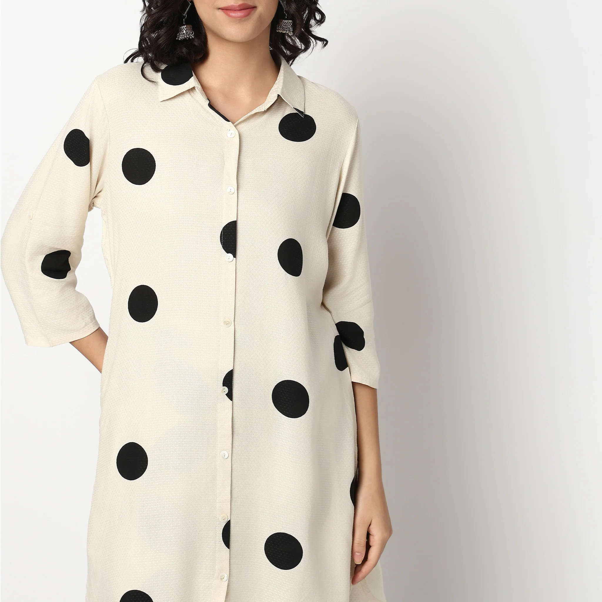Printed Shirt Collar A line Kurta Set with Pant - Image 4