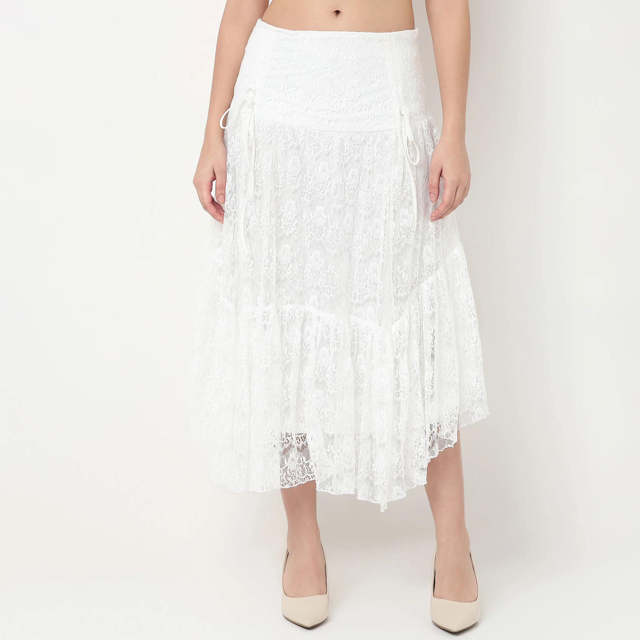 Laced High Rise Calf Length Flared Skirt - Image 2