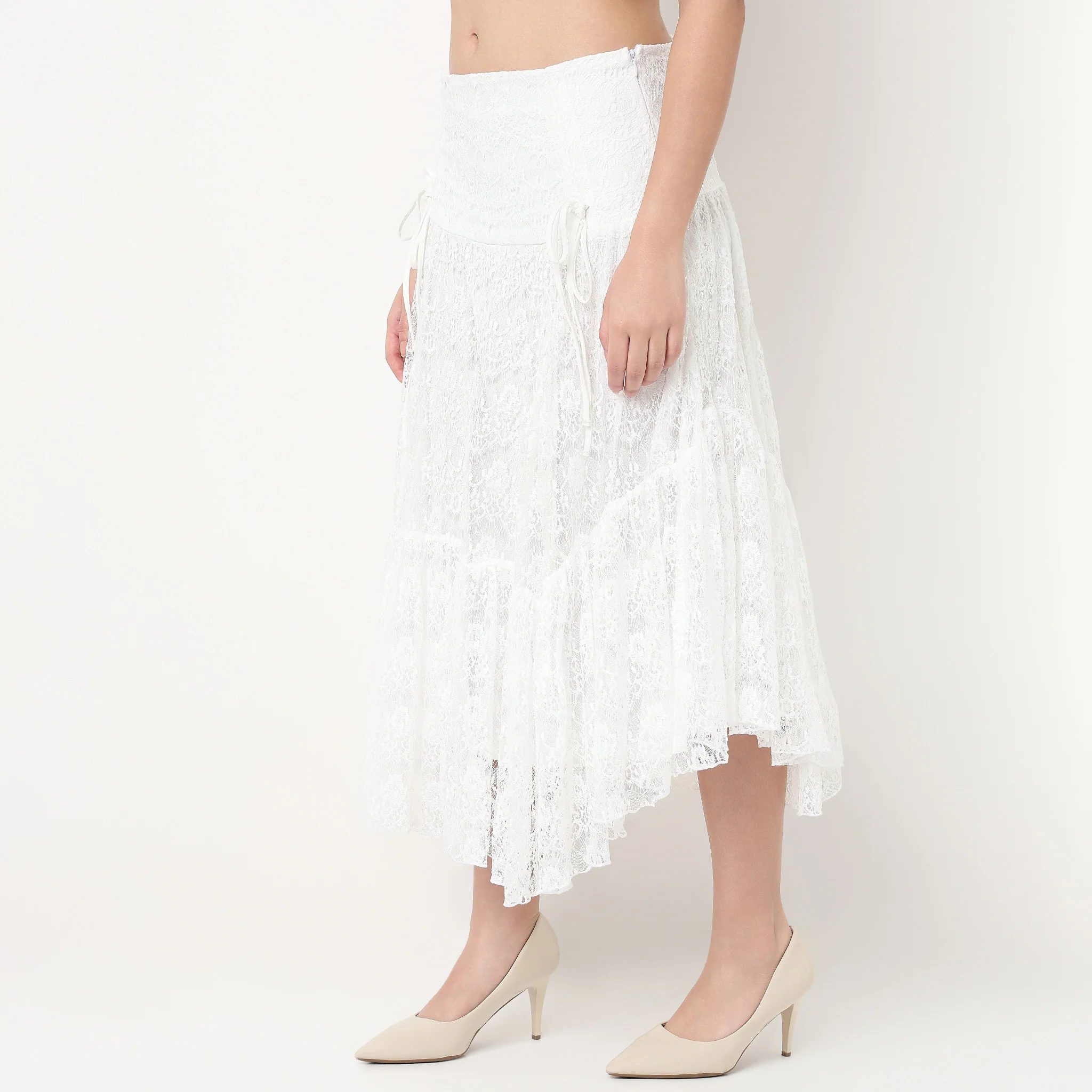 Laced High Rise Calf Length Flared Skirt - Image 5