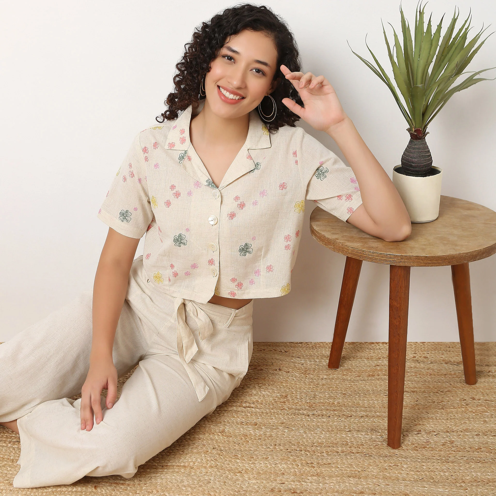 Printed Lapel Collar Crop Shirt - Image 5