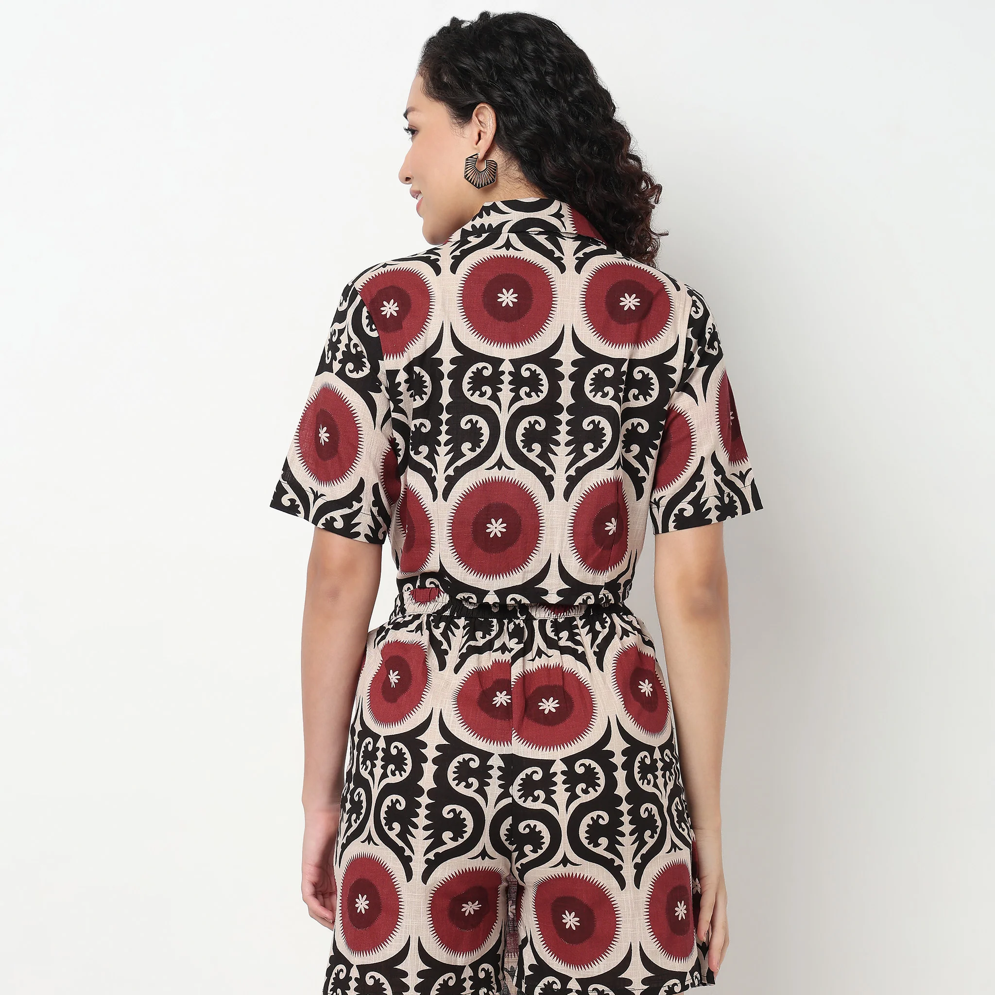 Printed Lapel Collar Crop Shirt - Image 3