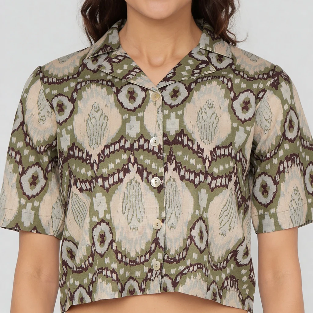 Lapel Collar Printed Crop Shirt - Image 4