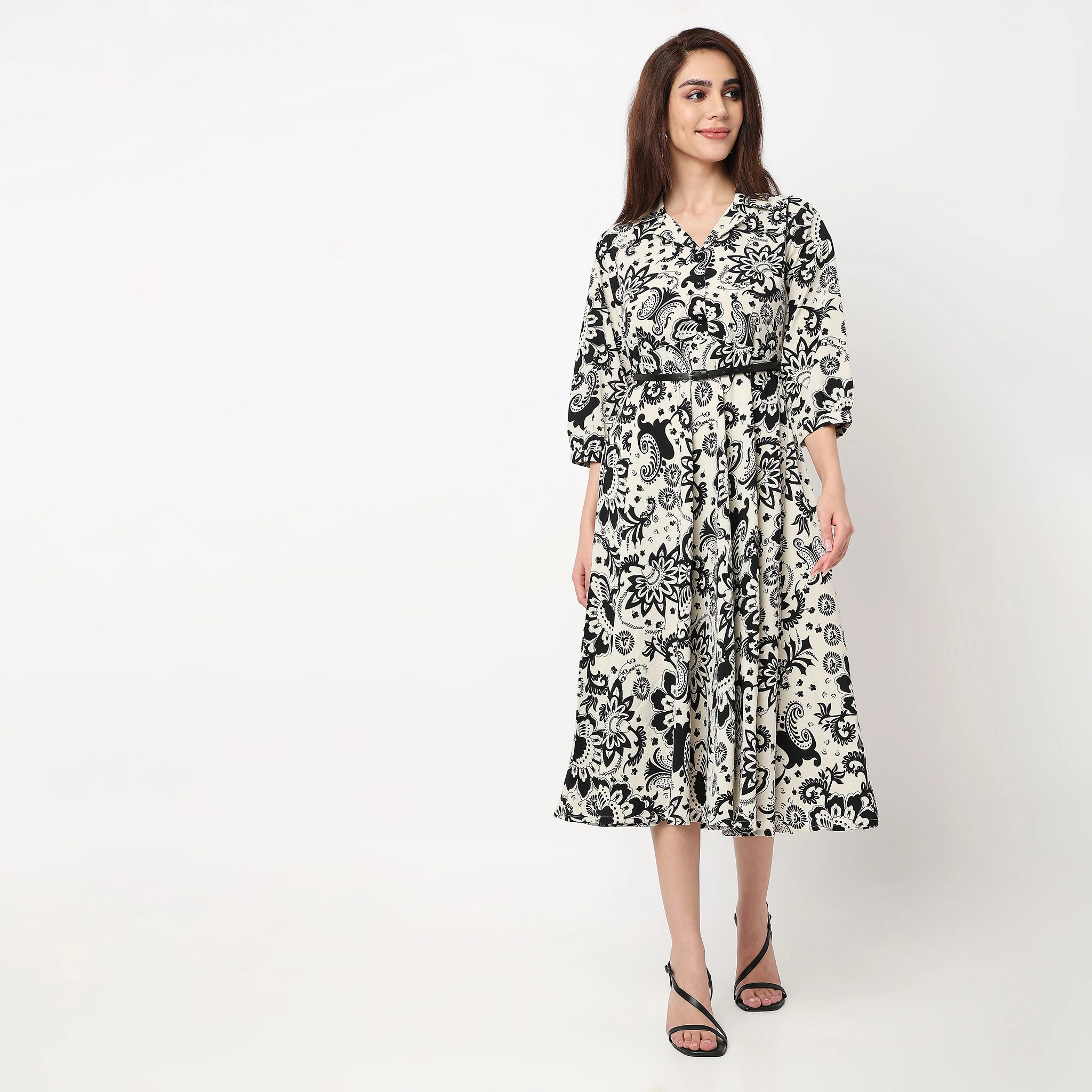 Lapel Collar Shirt Dress - Image 2