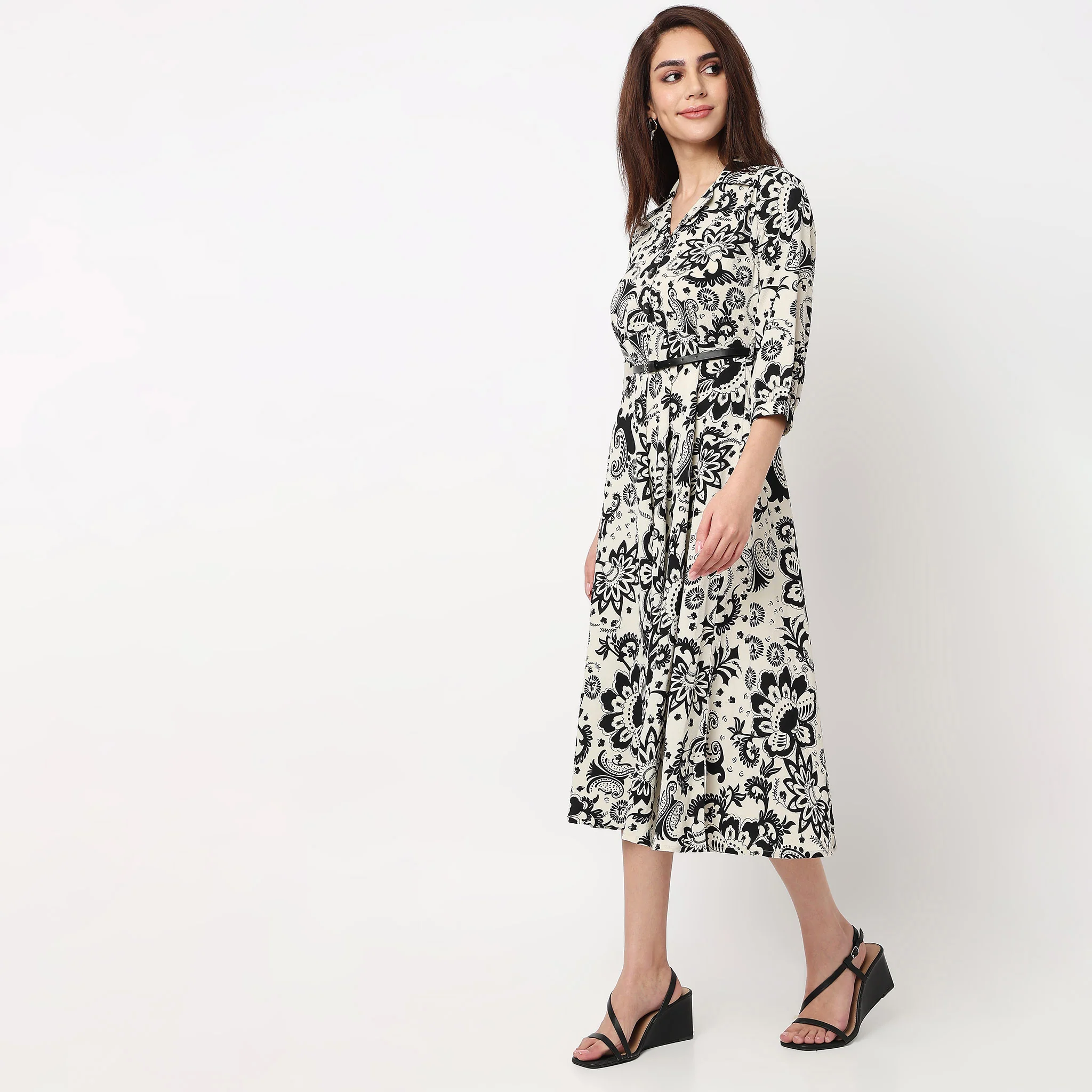 Lapel Collar Shirt Dress - Image 5