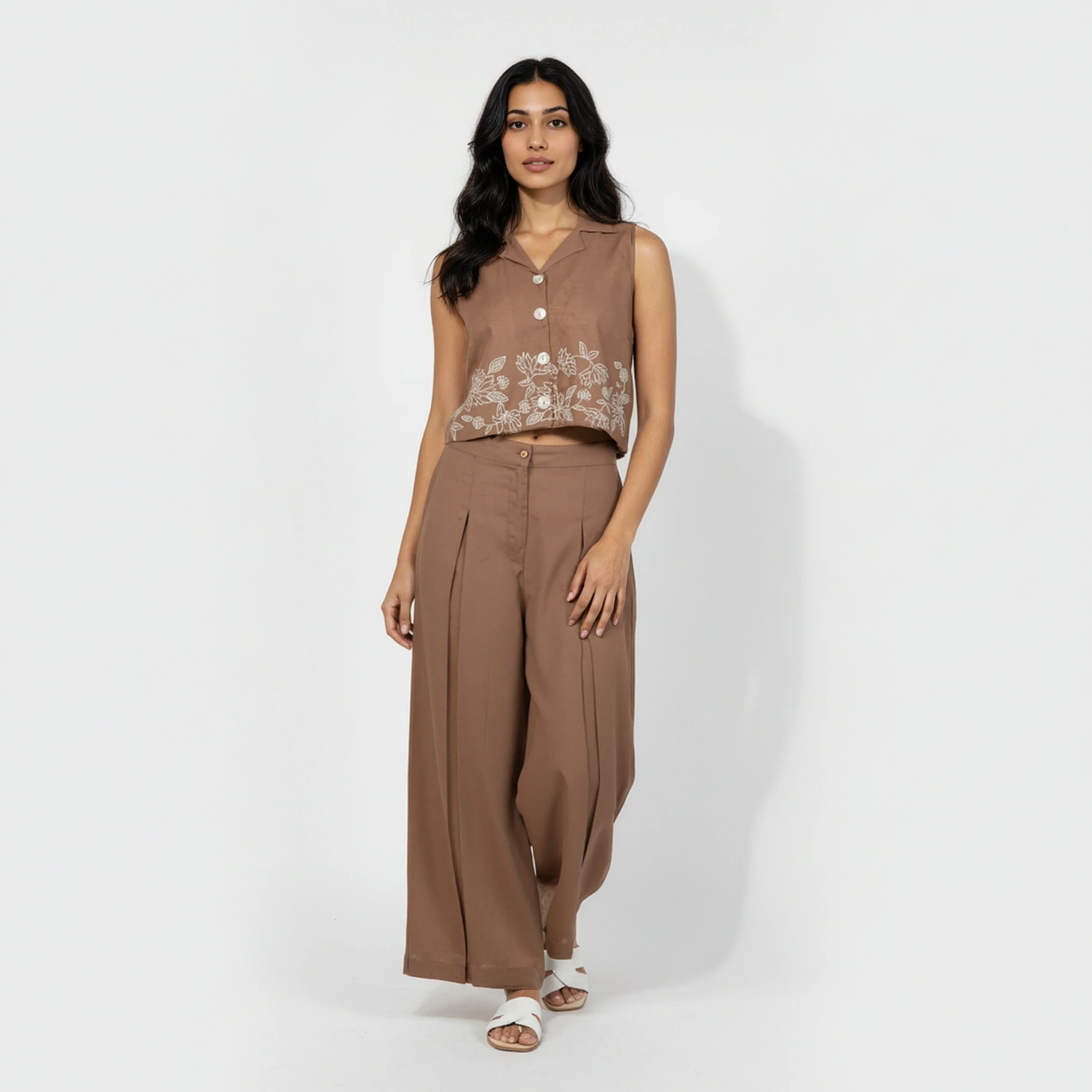 Lapel Collar Sleeveless Crop Top