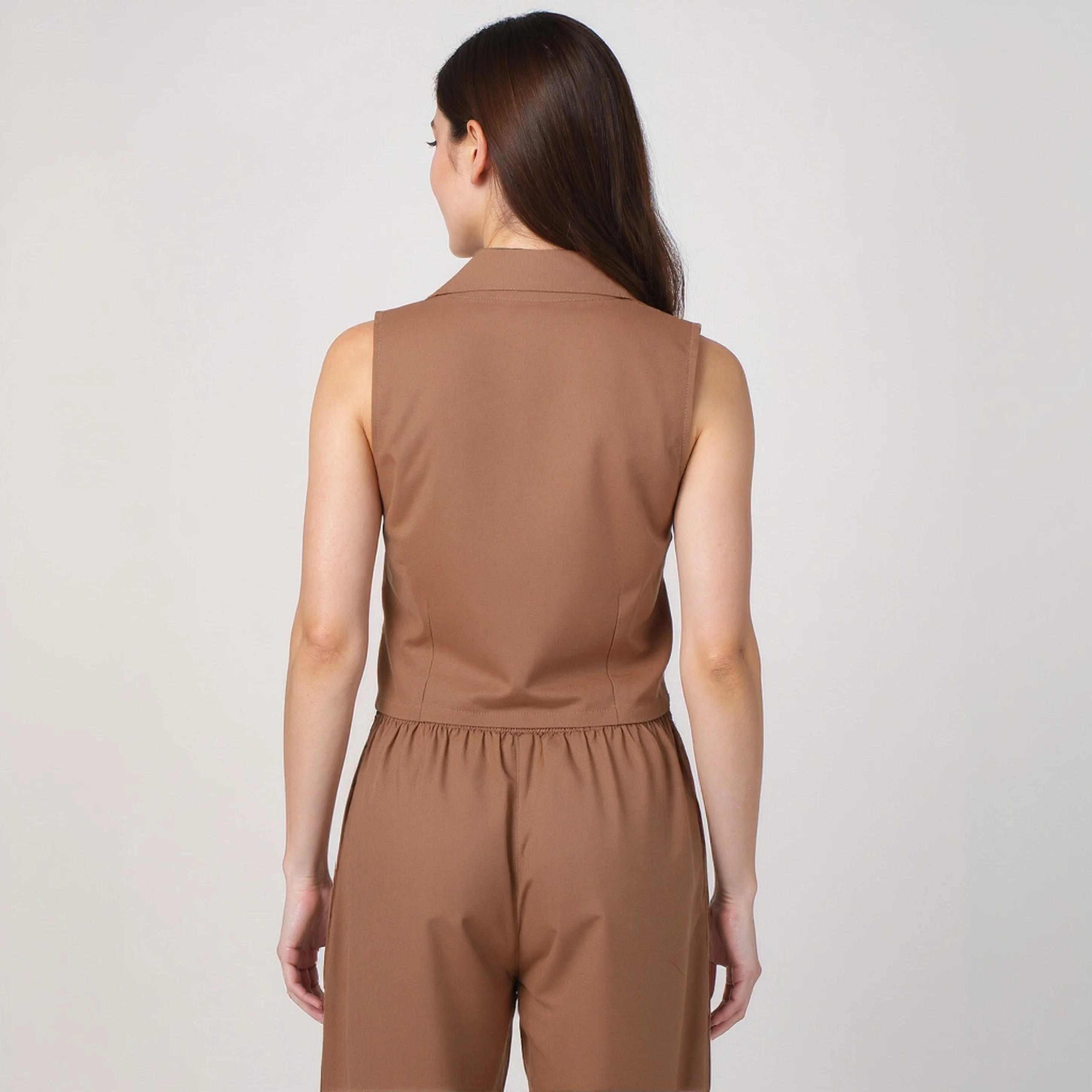 Lapel Collar Sleeveless Crop Top - Image 3