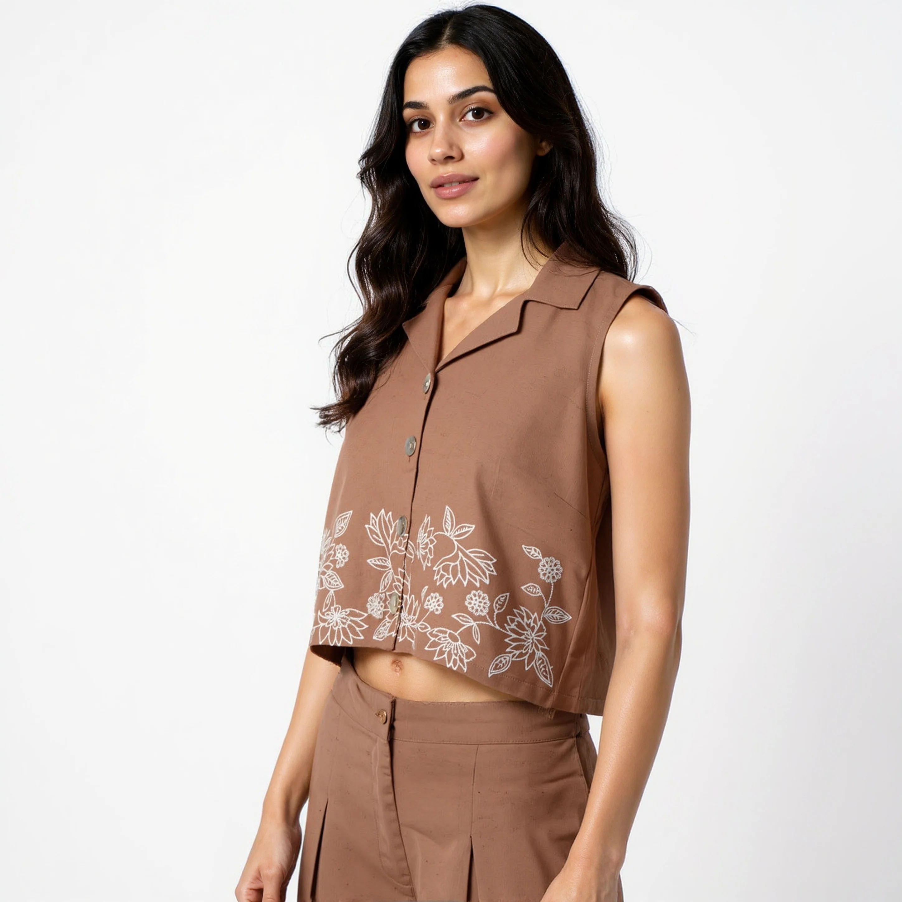 Lapel Collar Sleeveless Crop Top - Image 5
