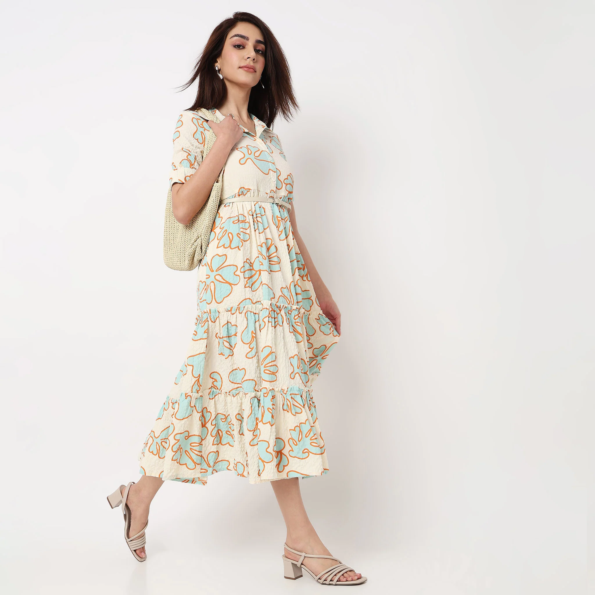Lapel Collar Tiered Dress