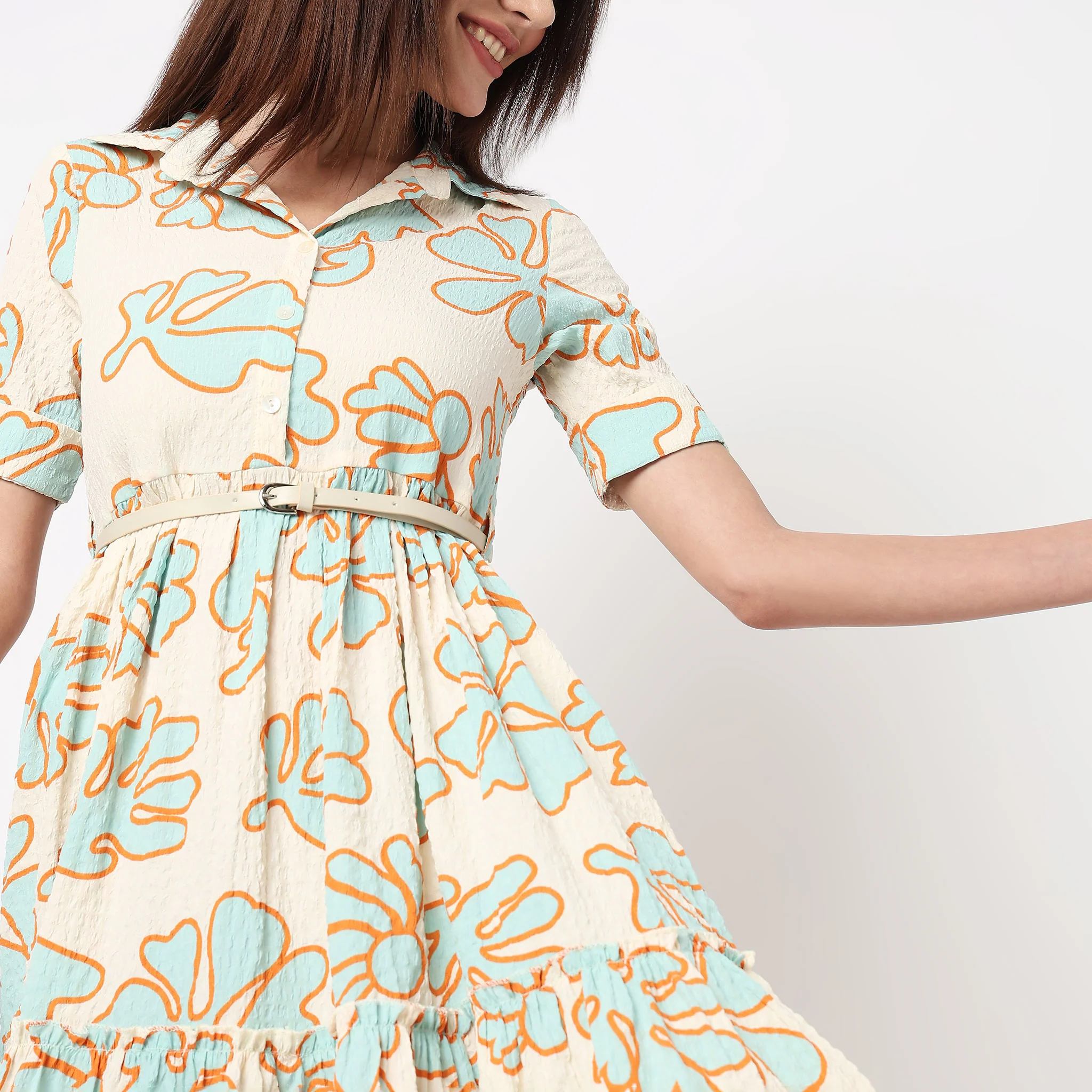 Lapel Collar Tiered Dress - Image 4