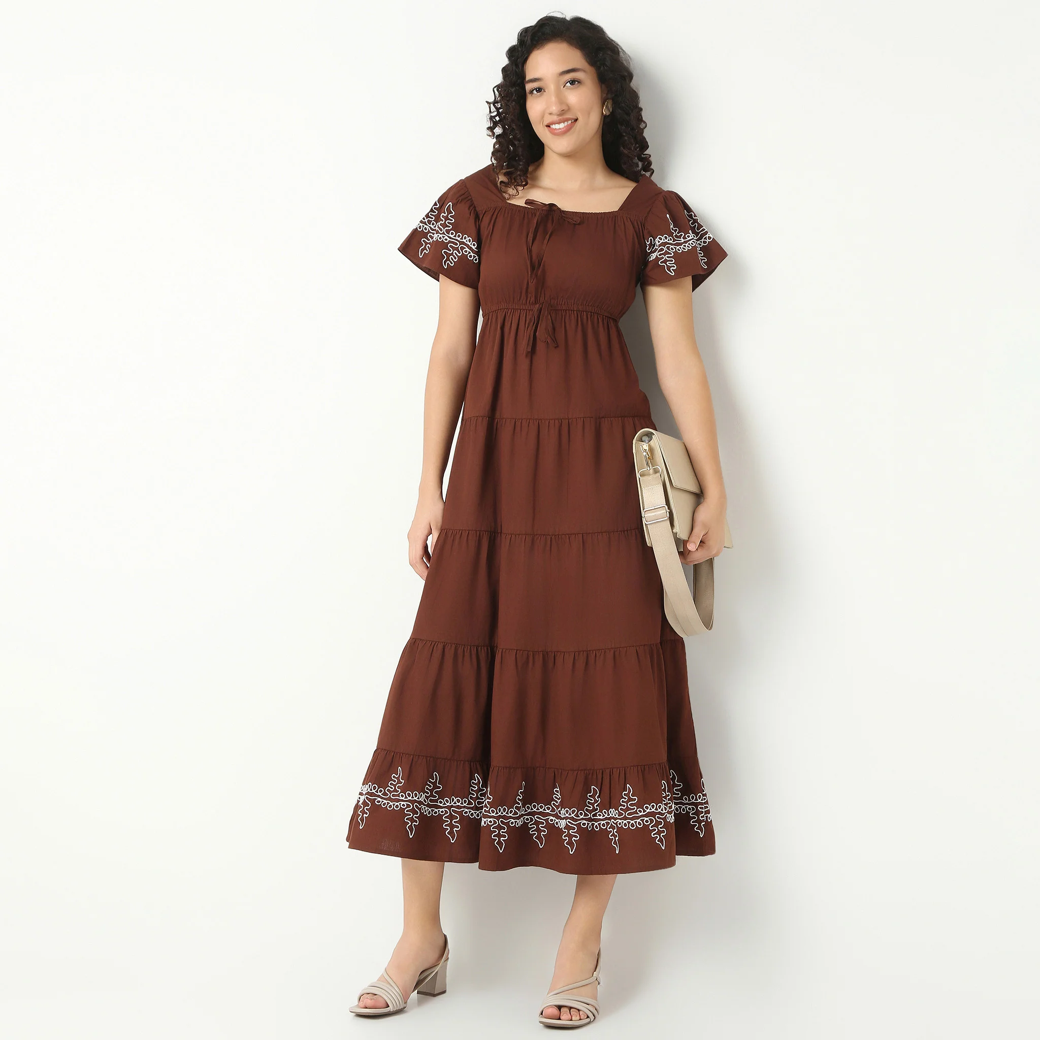 Long Embroidered Tiered Dress