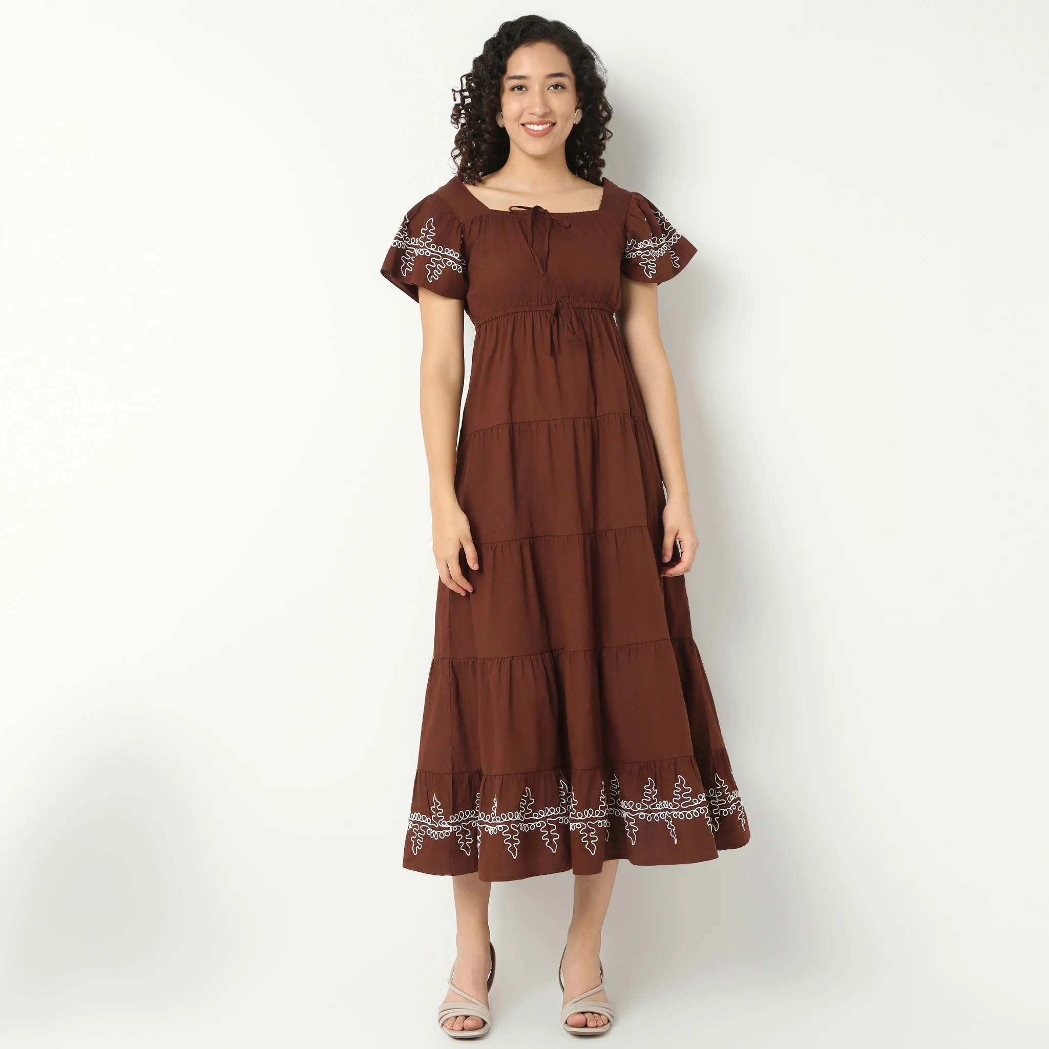 Long Embroidered Tiered Dress - Image 2