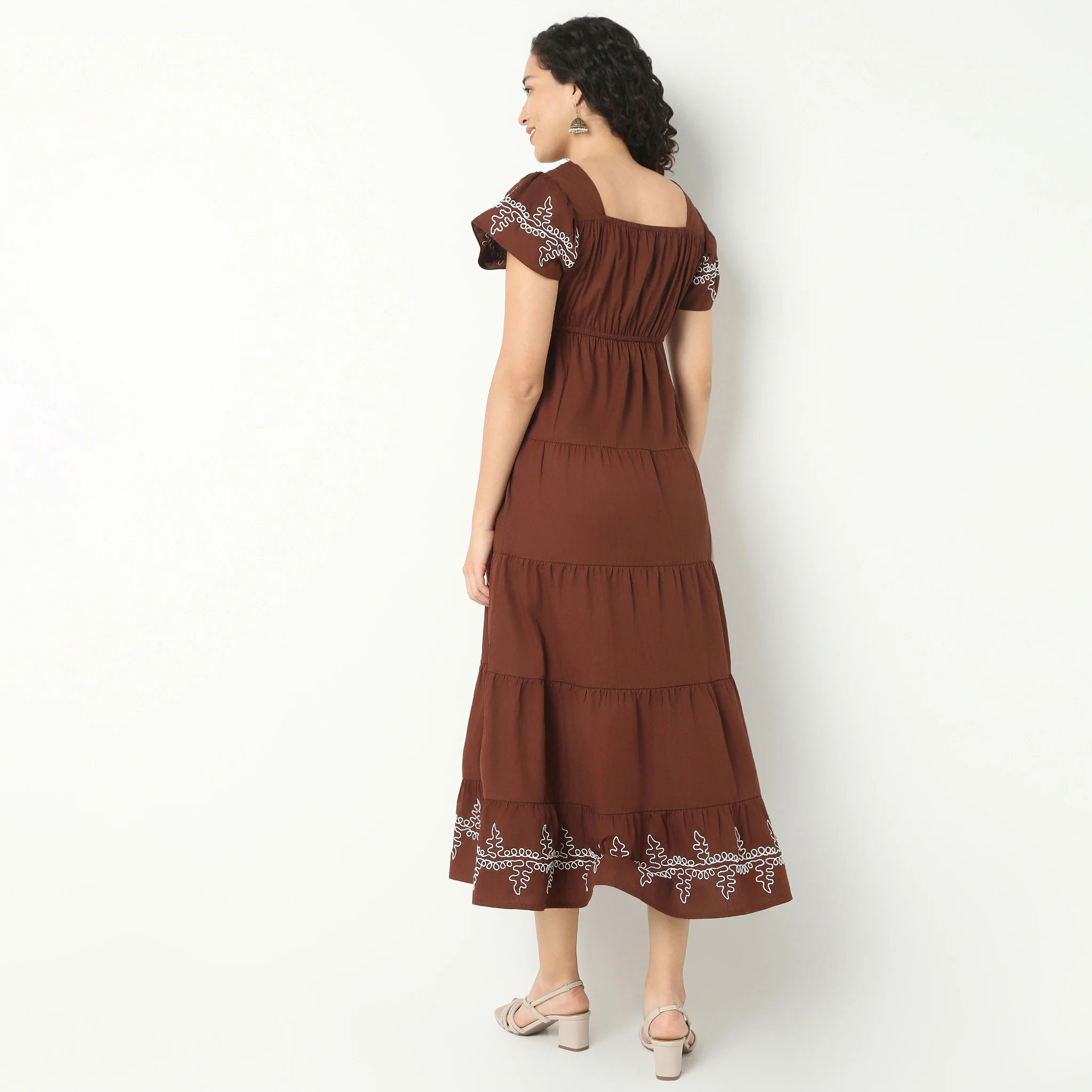 Long Embroidered Tiered Dress - Image 3