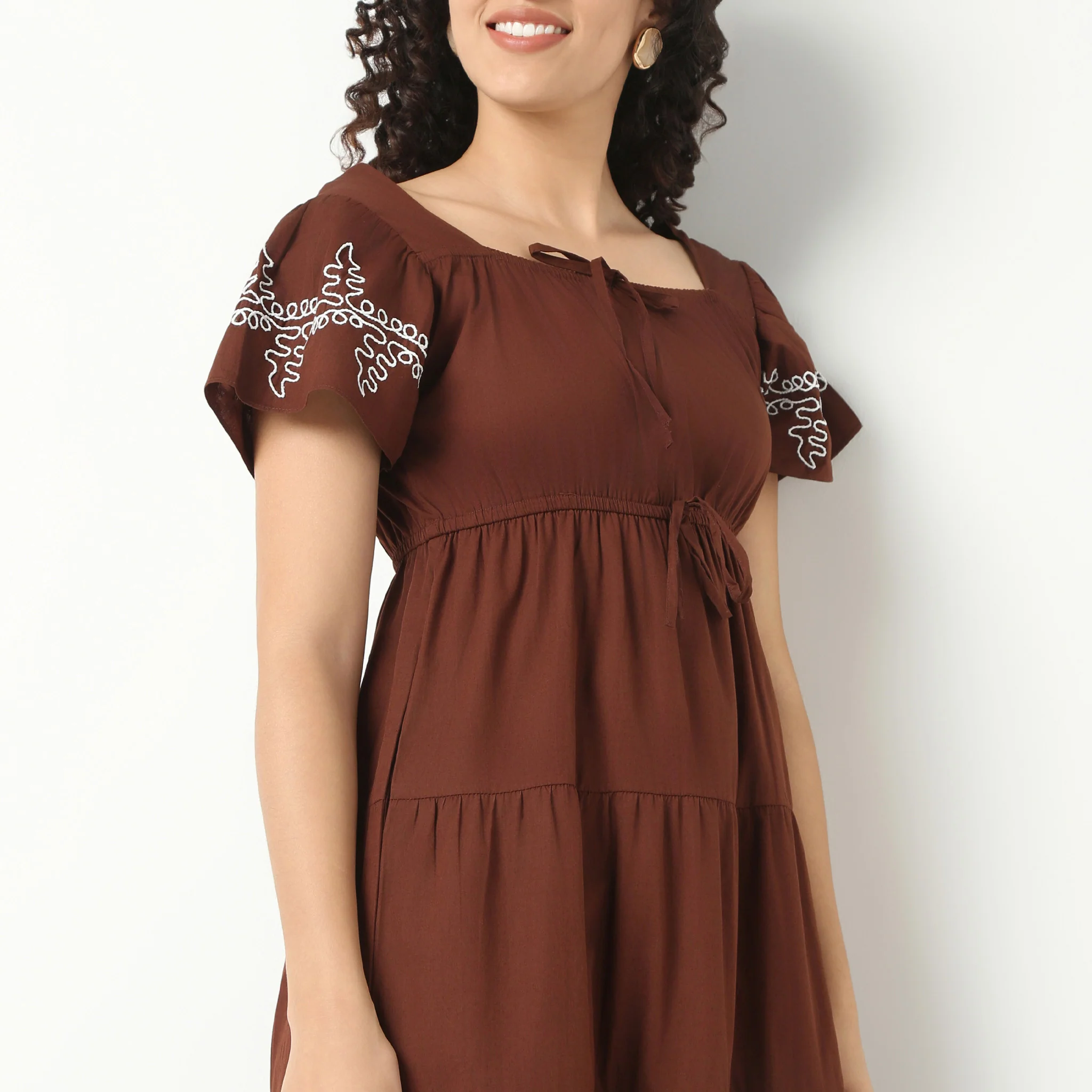 Long Embroidered Tiered Dress - Image 4