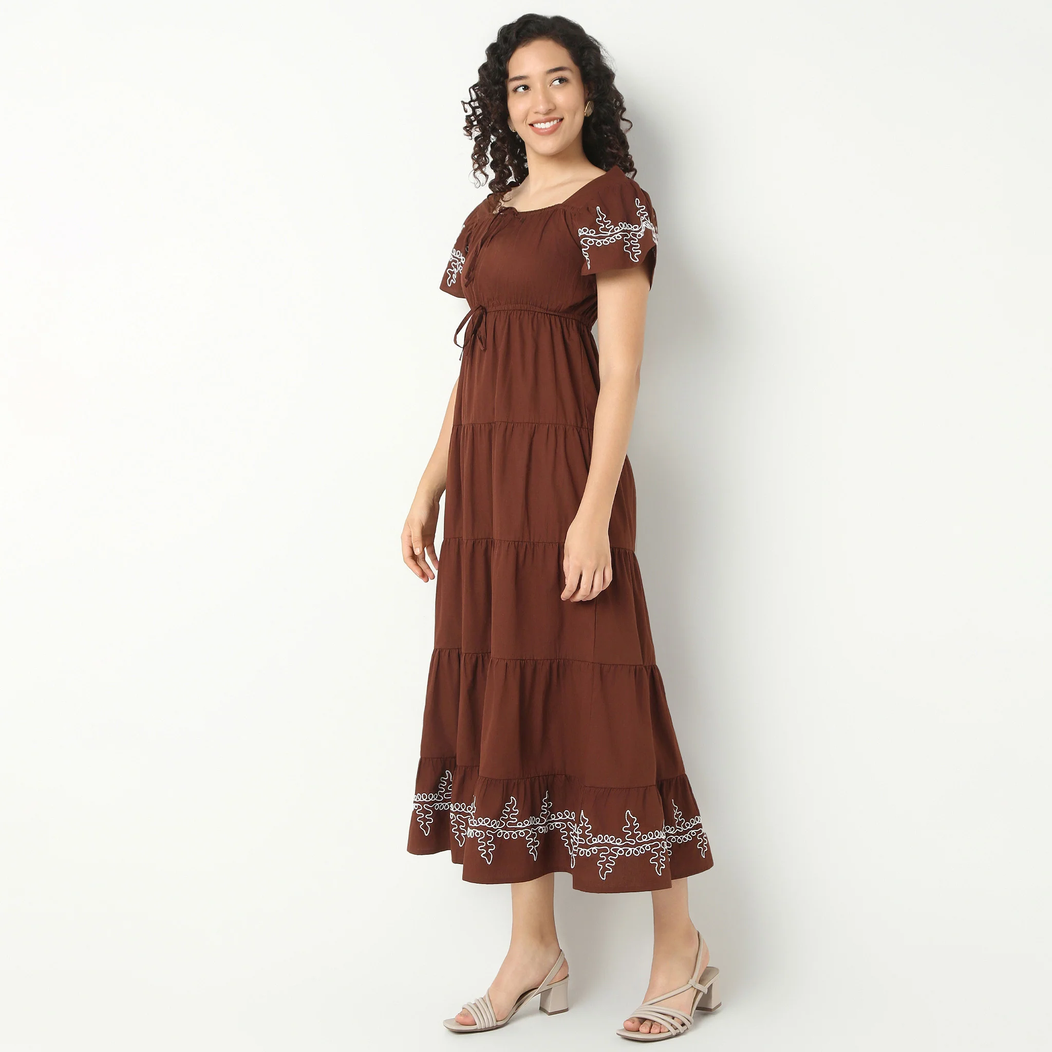 Long Embroidered Tiered Dress - Image 5