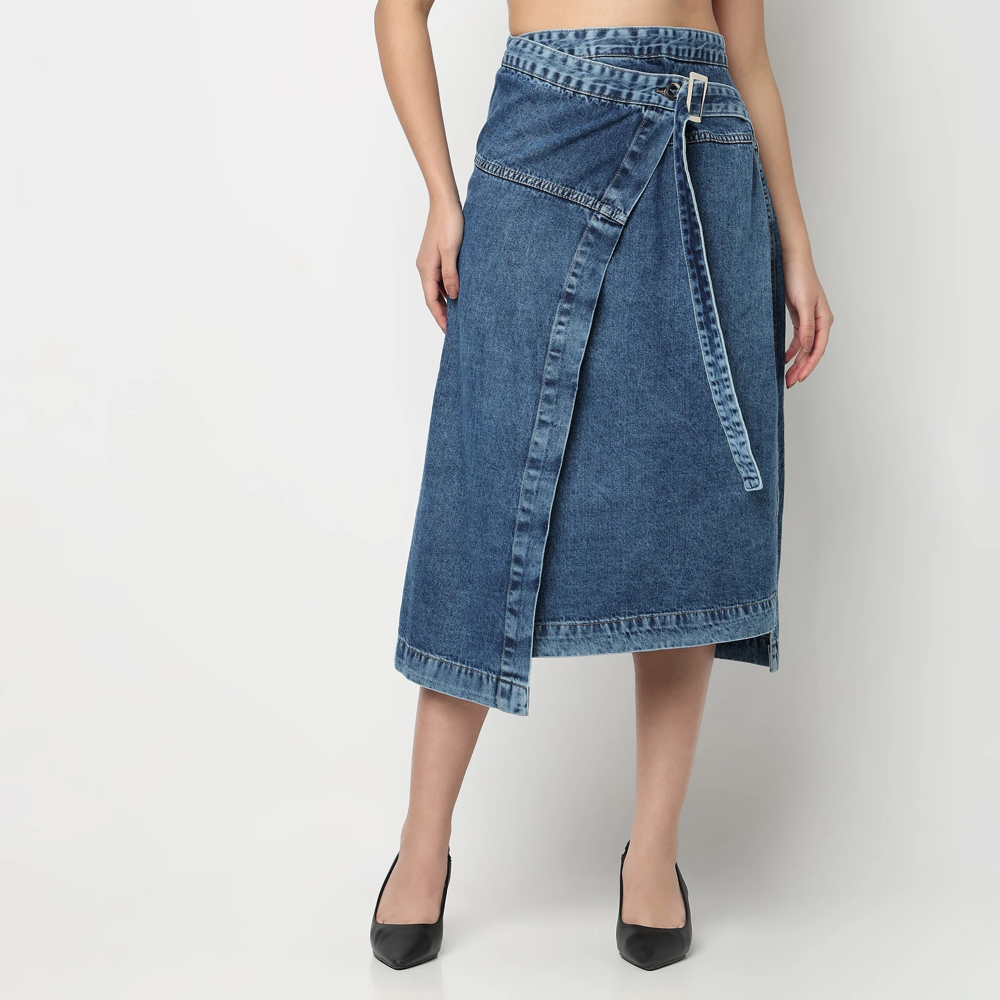 Long Wrap Denim Midi Skirt - Image 2
