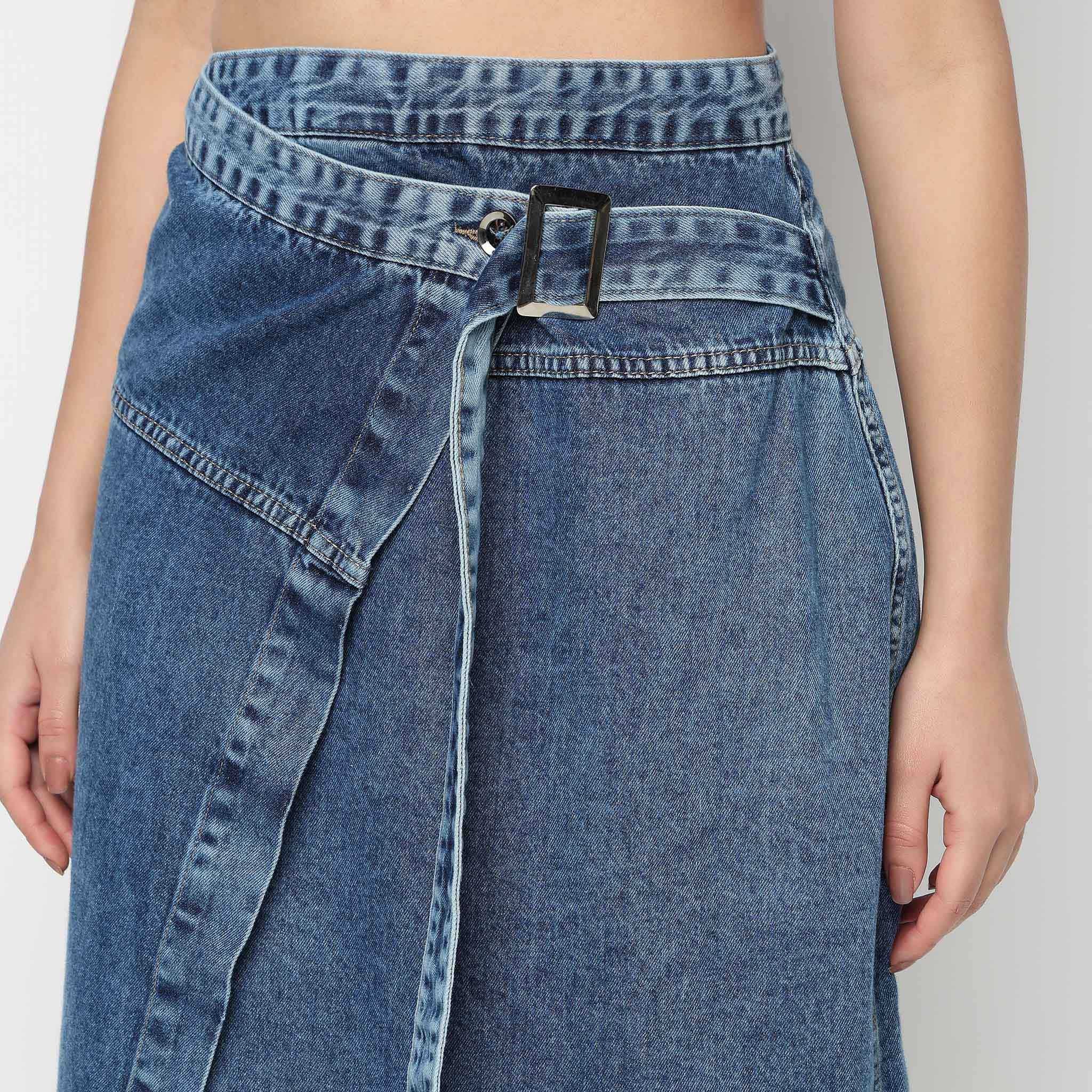 Long Wrap Denim Midi Skirt - Image 4