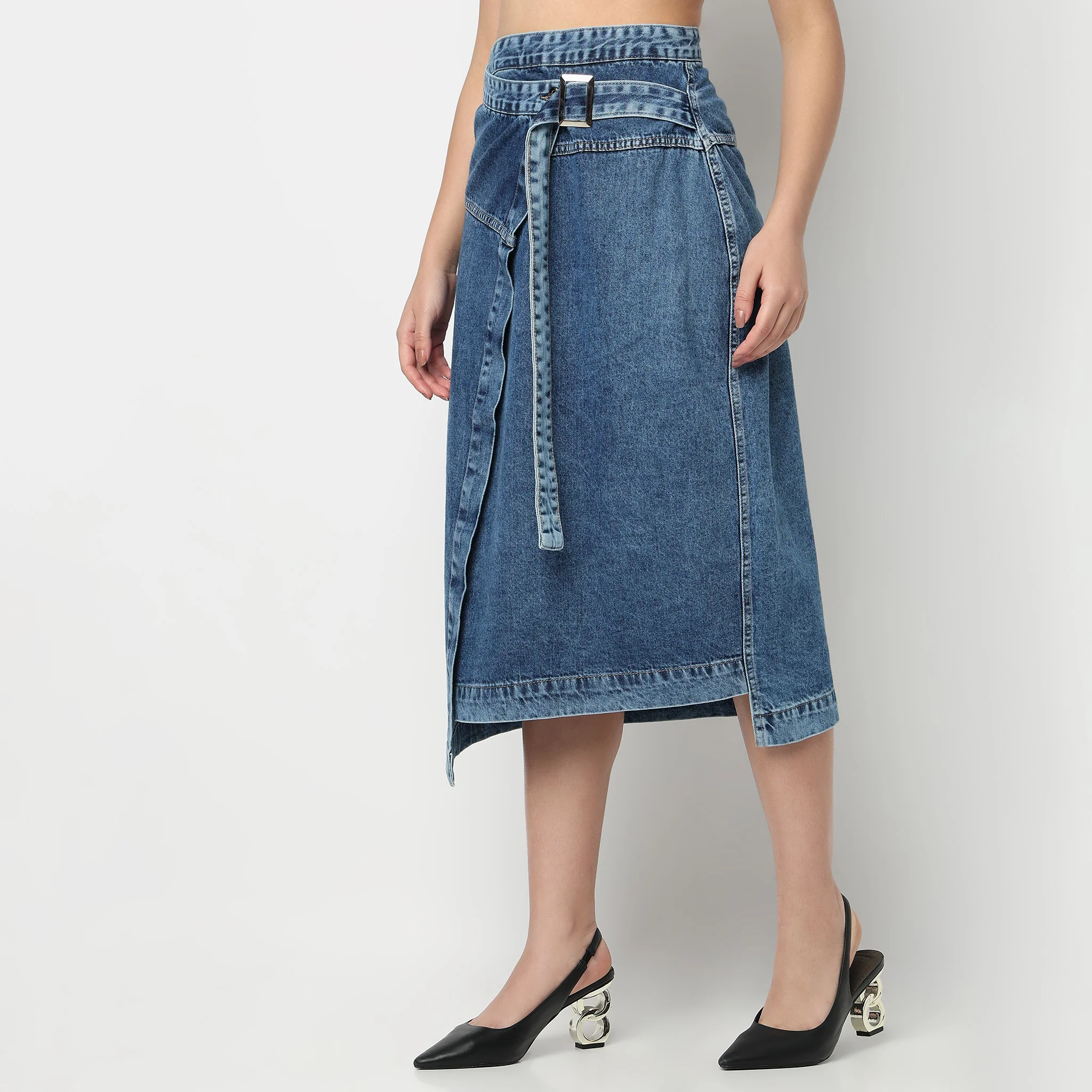 Long Wrap Denim Midi Skirt - Image 5
