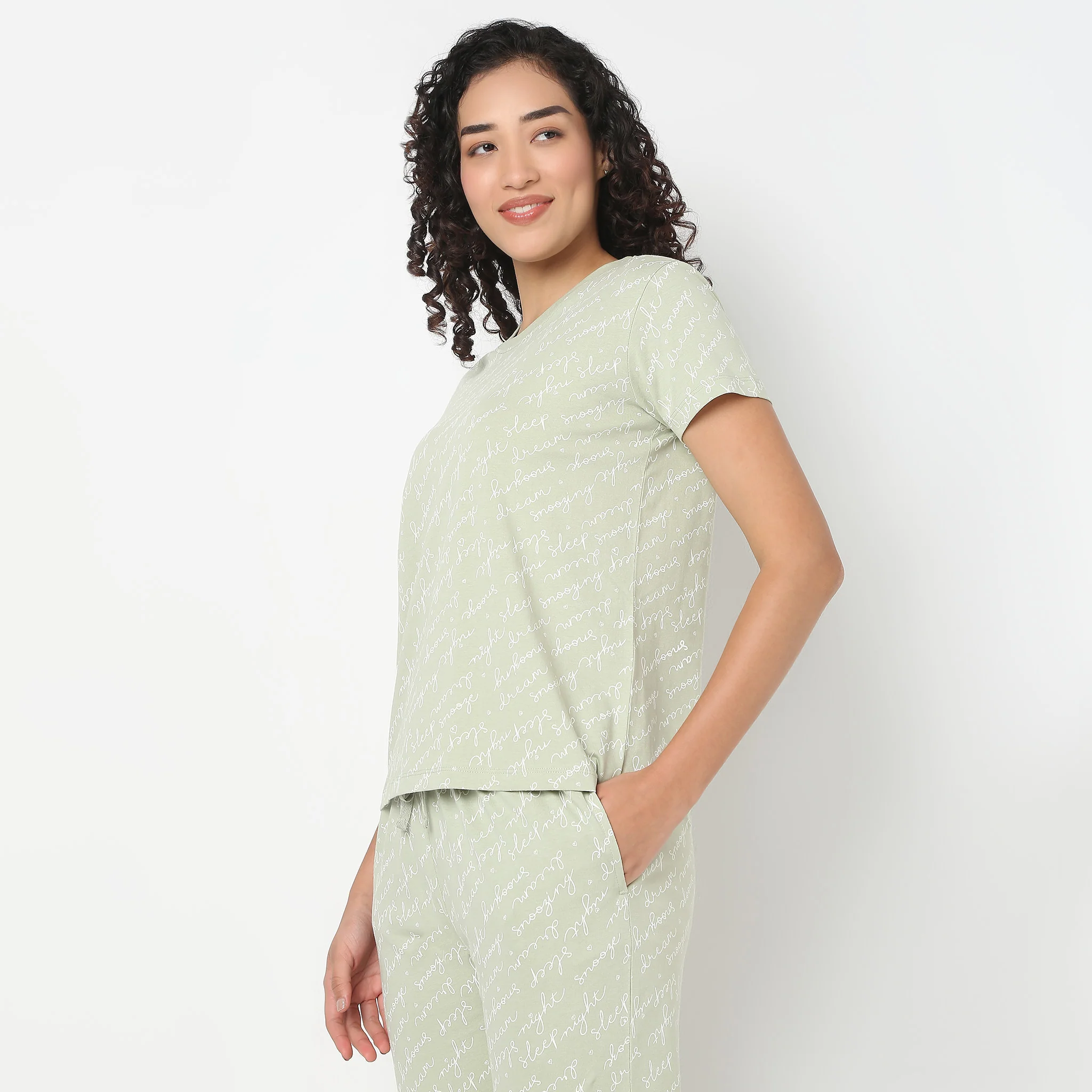 Loungewear Text Print T-Shirt - Image 5