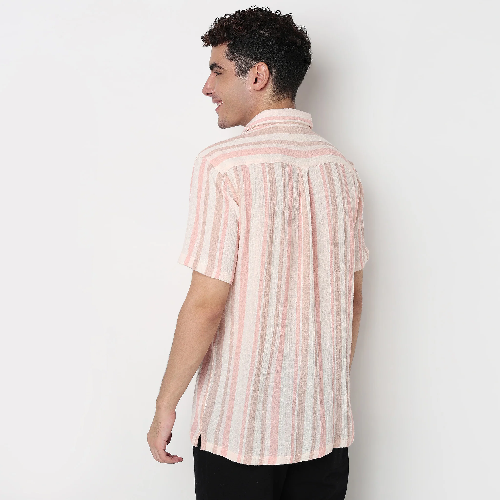 Striped Cotton Mandarin Yarn Dyed Shirt - Image 3