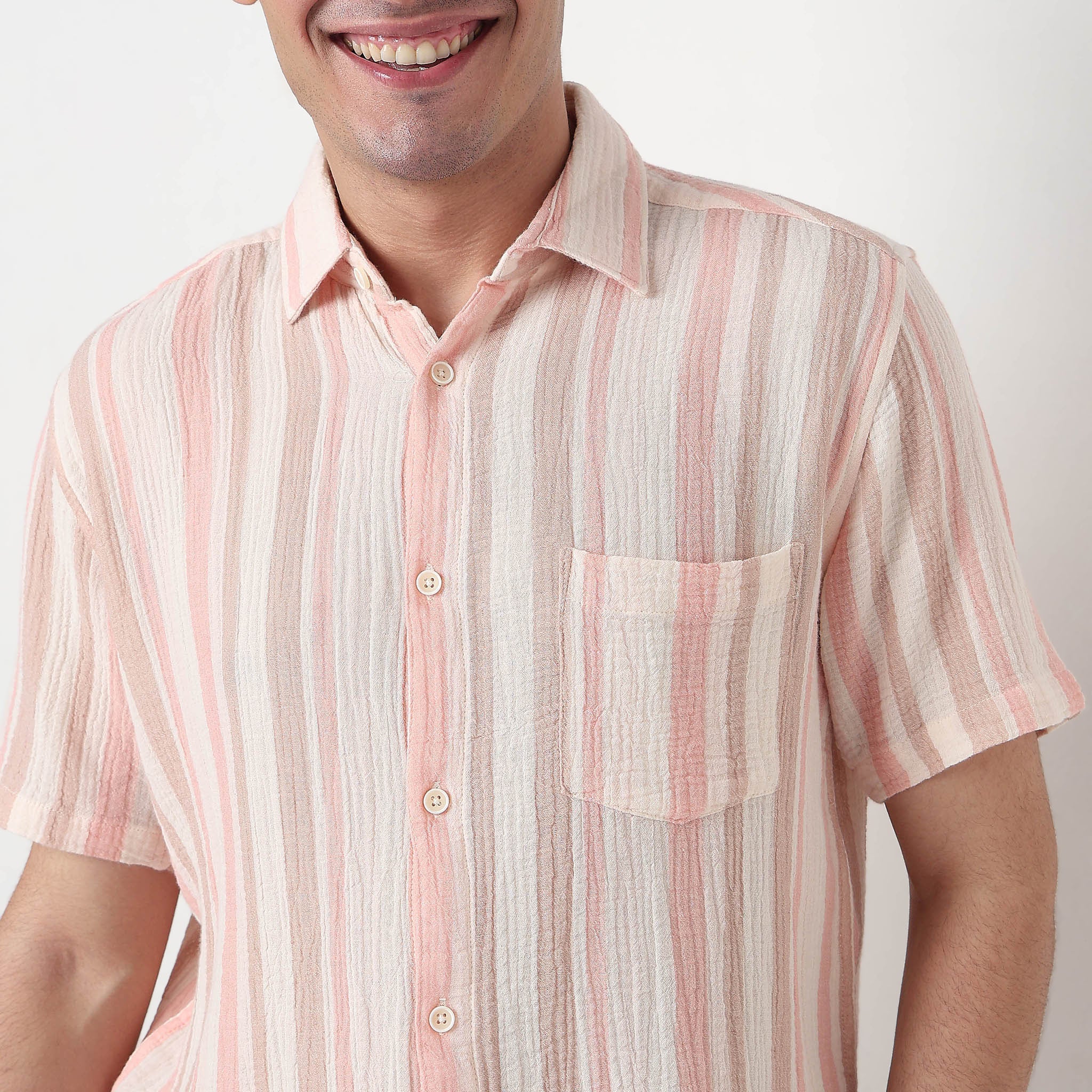 Striped Cotton Mandarin Yarn Dyed Shirt - Image 4