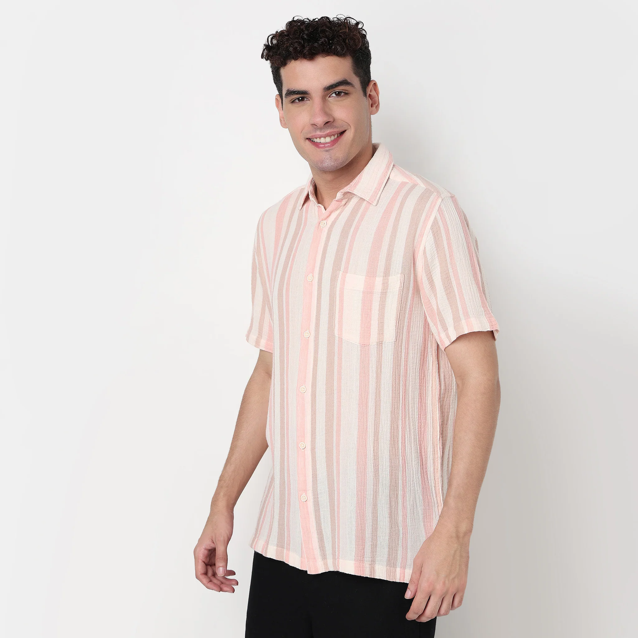 Striped Cotton Mandarin Yarn Dyed Shirt - Image 5