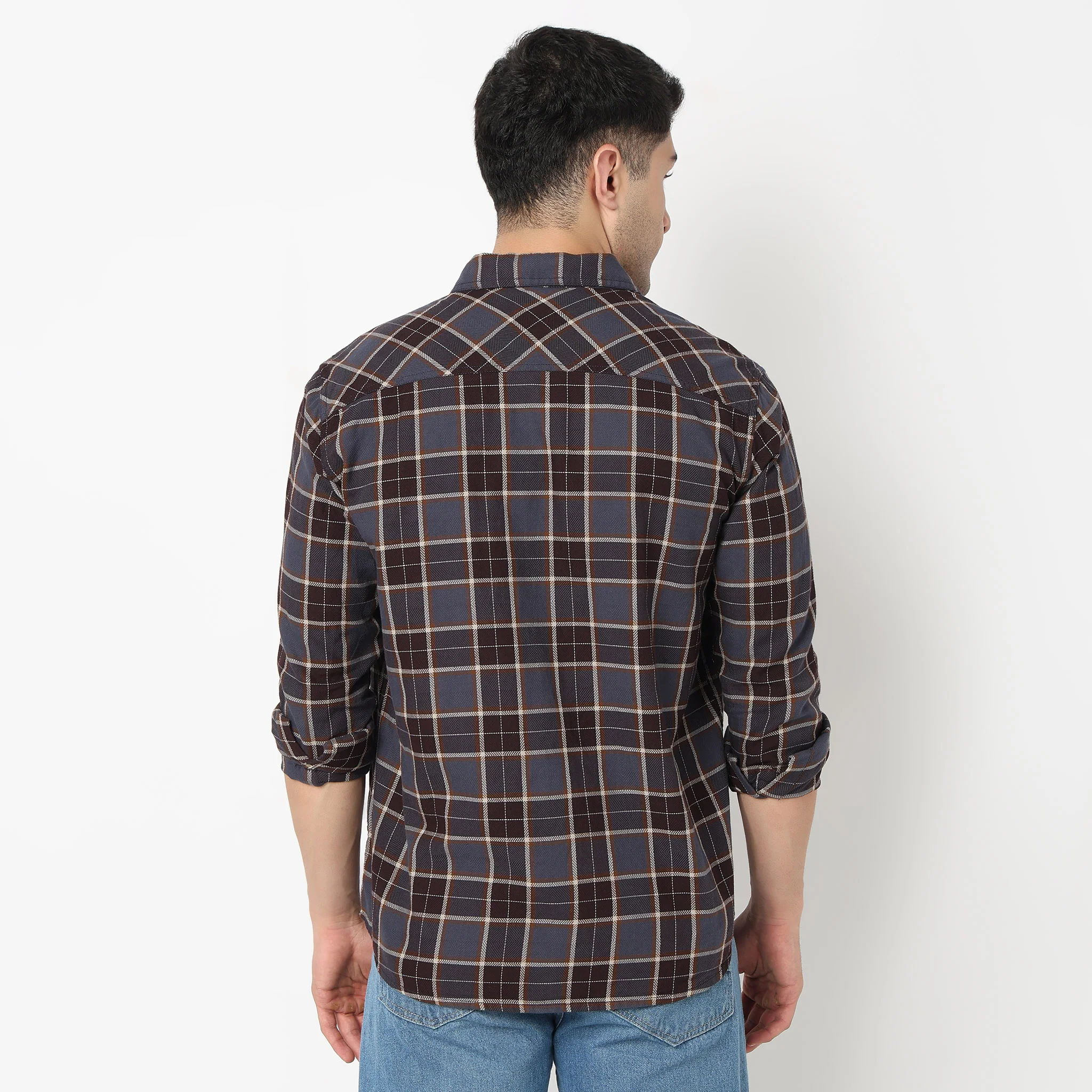 Mens Double Pocket Check Shirt - Image 3