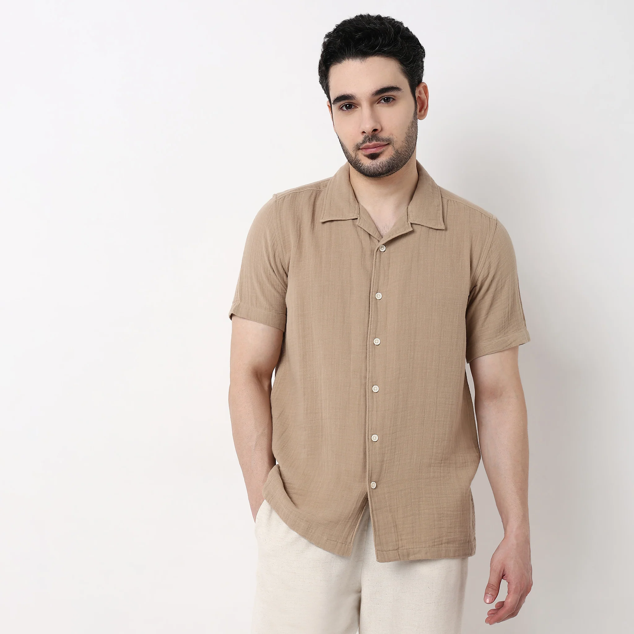 Mens Solid Cuban Shirt - Image 2