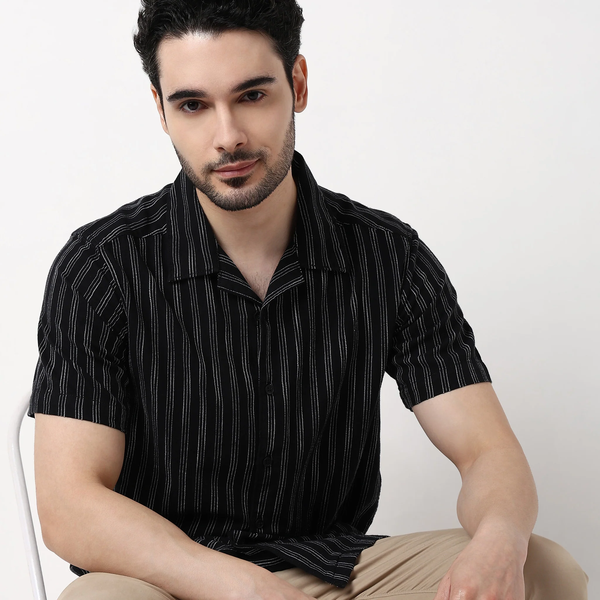 Mens Solid Cuban Shirt - Image 4