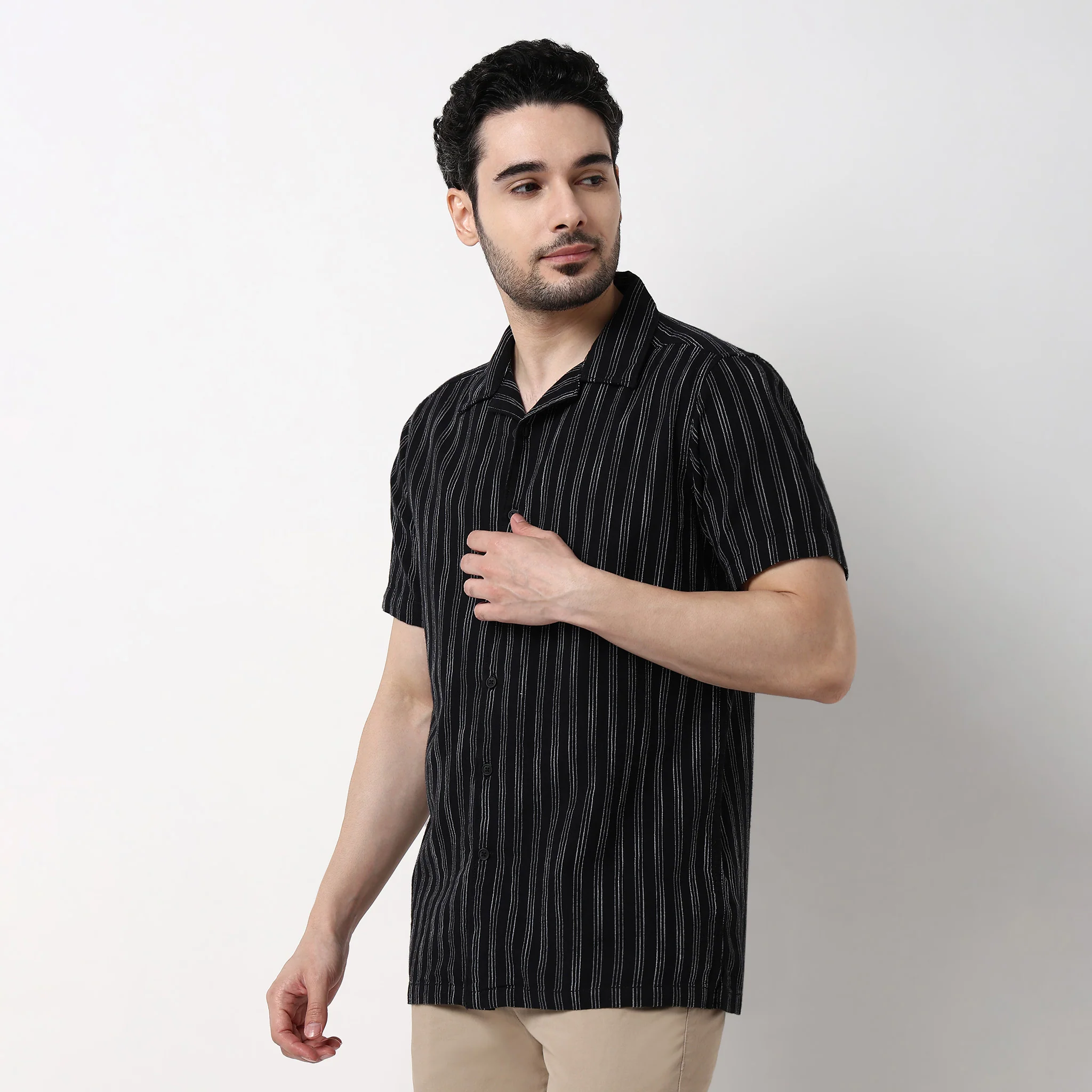 Mens Solid Cuban Shirt - Image 5