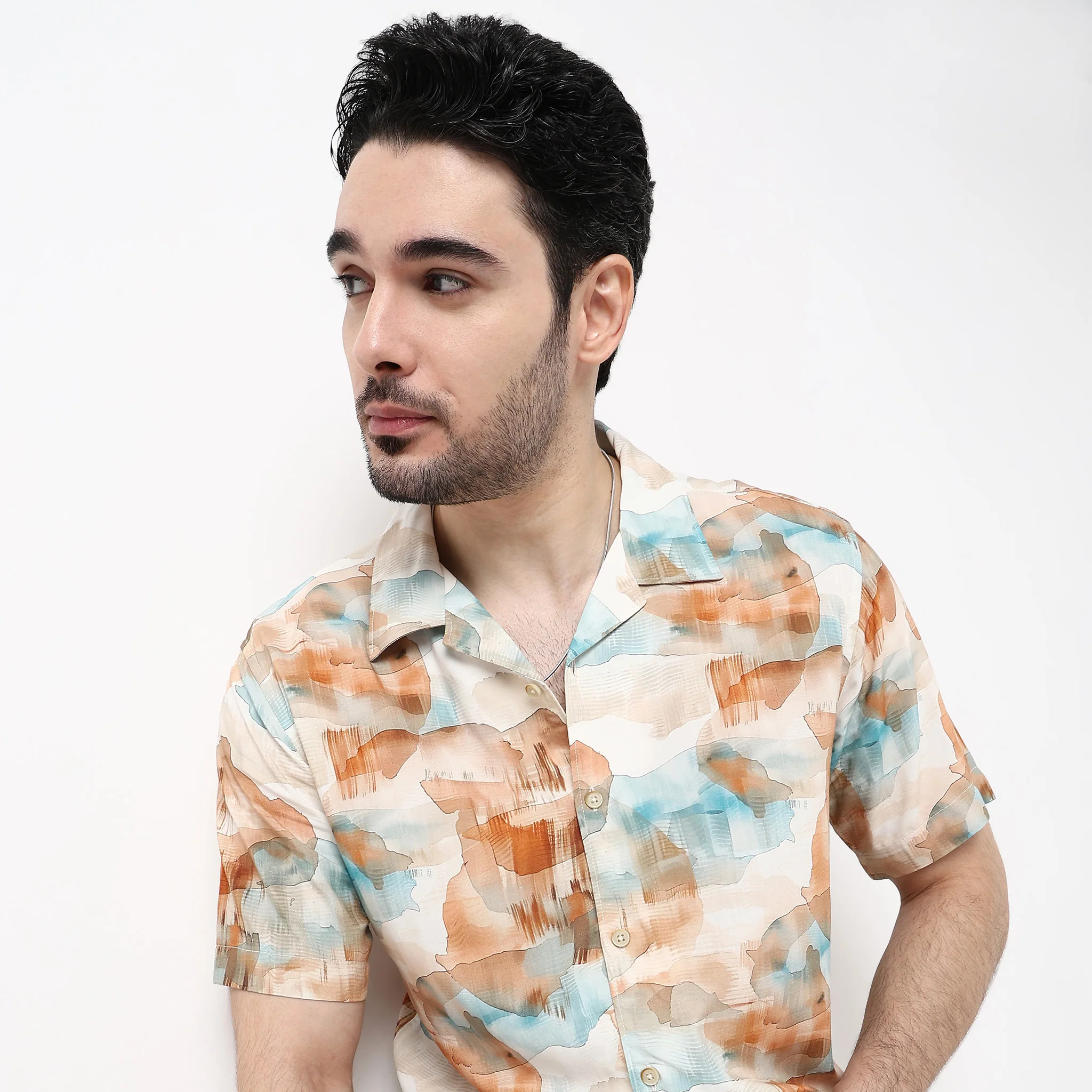 Mens Textured Cuban Shirt - Image 4