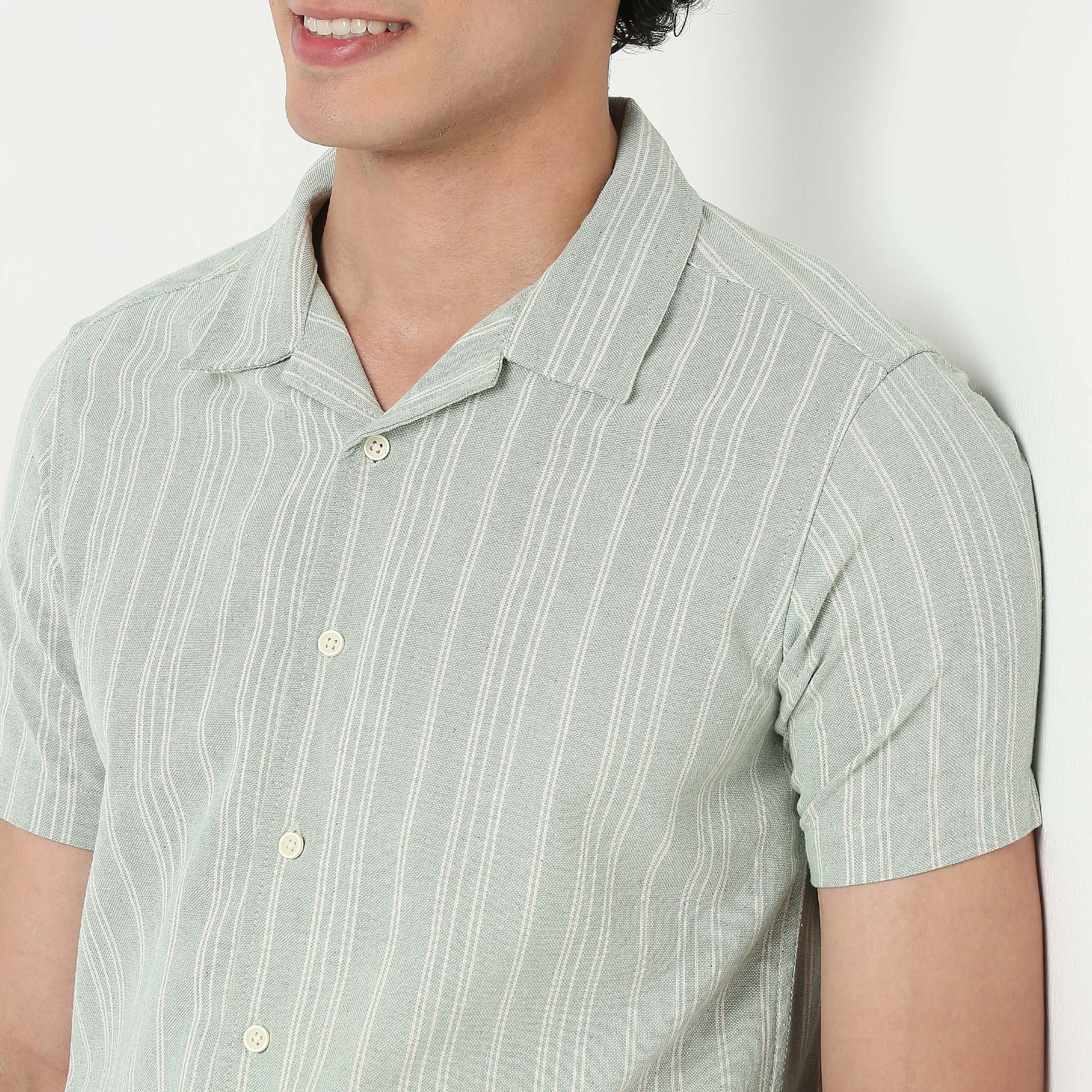 Mens Yarn Dyed Cuban Shirt - Image 4