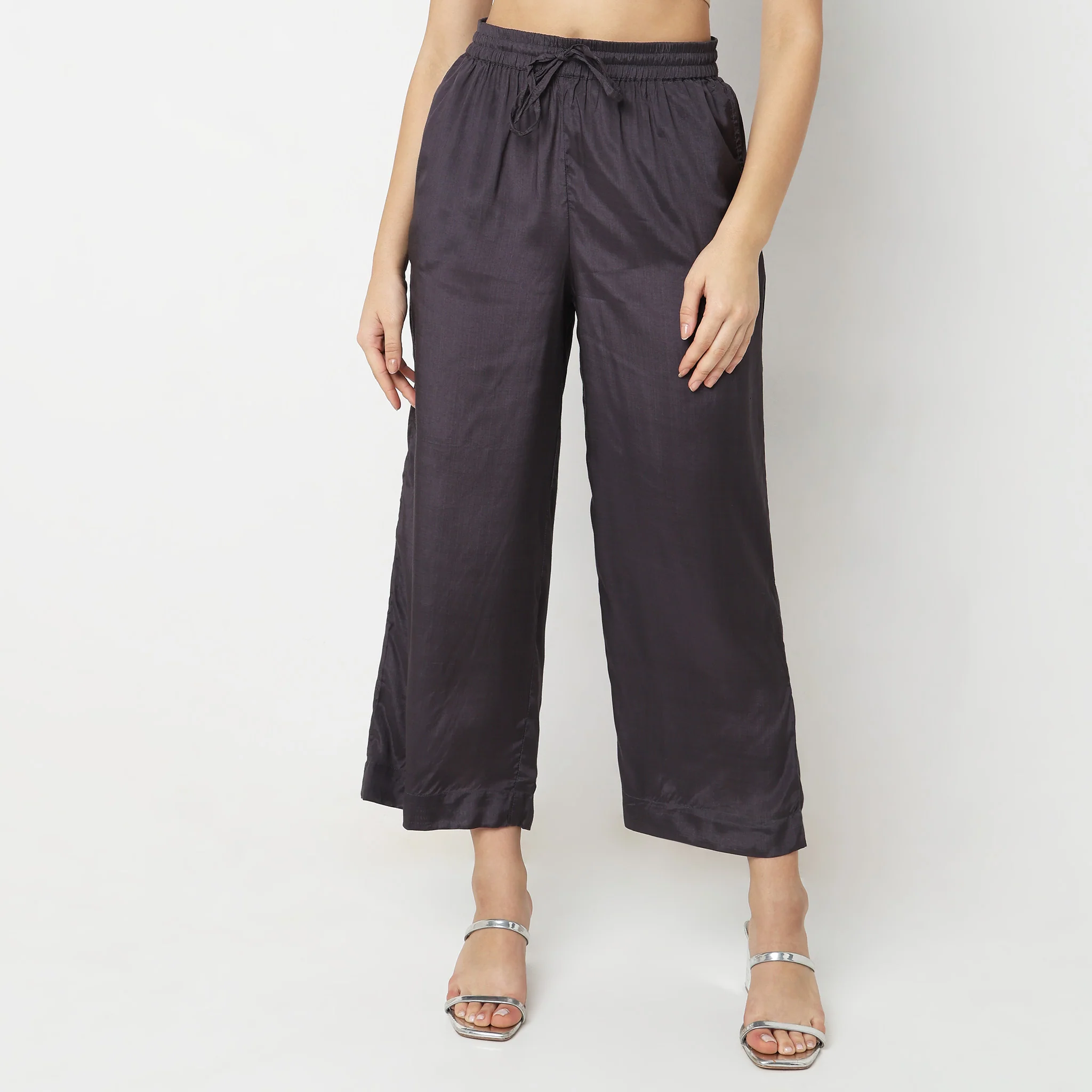 Mid Flare Solid Mid Rise Palazzos - Image 2