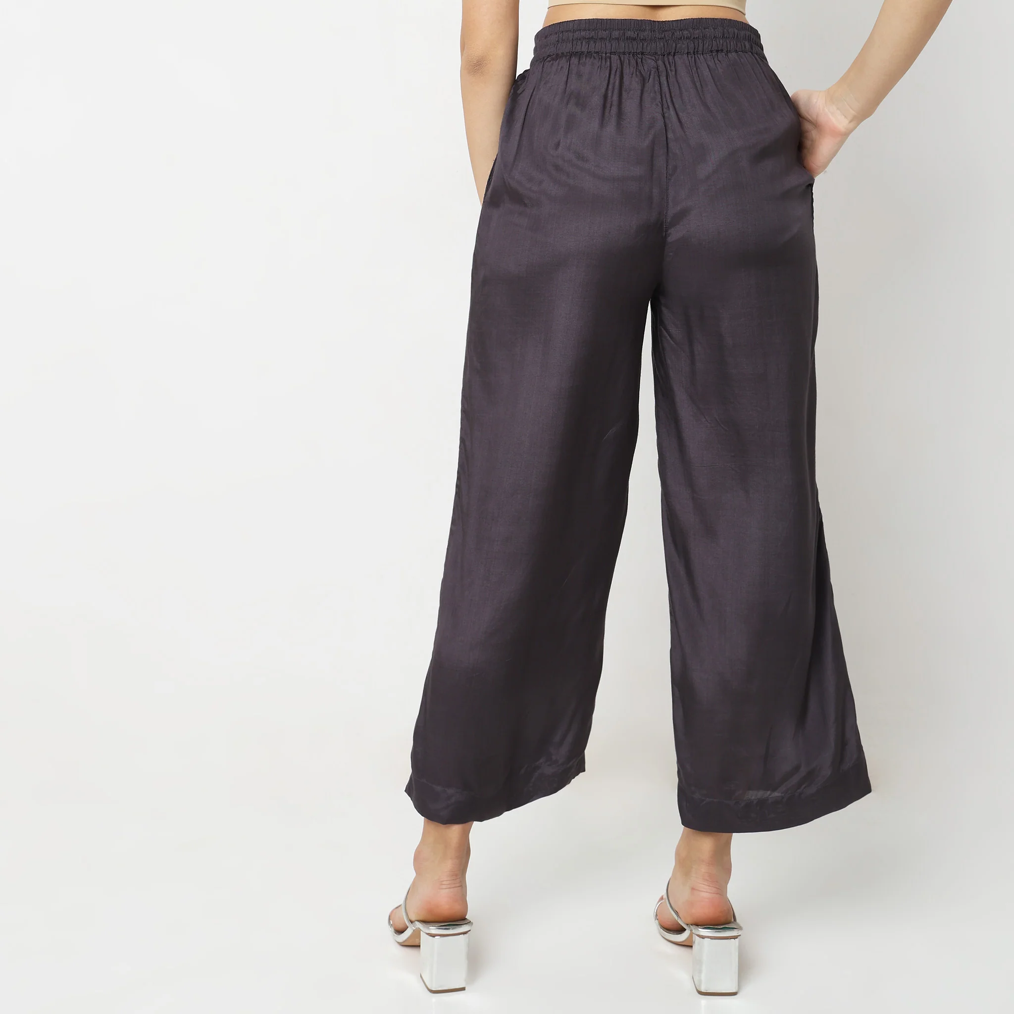 Mid Flare Solid Mid Rise Palazzos - Image 3