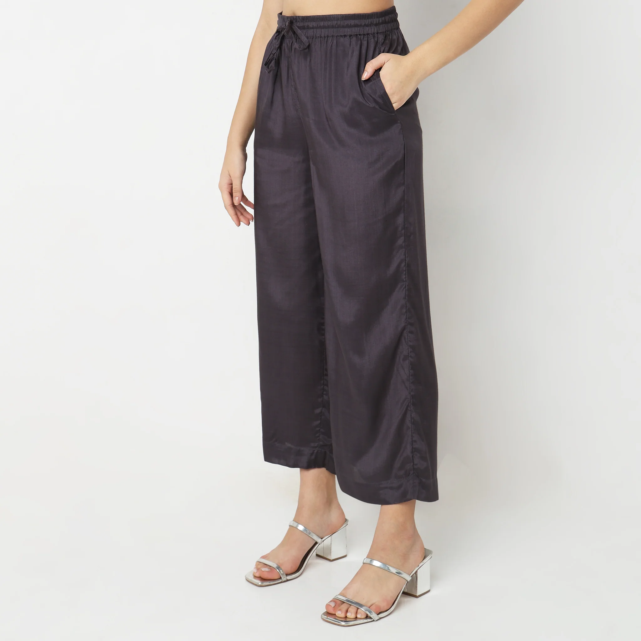Mid Flare Solid Mid Rise Palazzos - Image 5