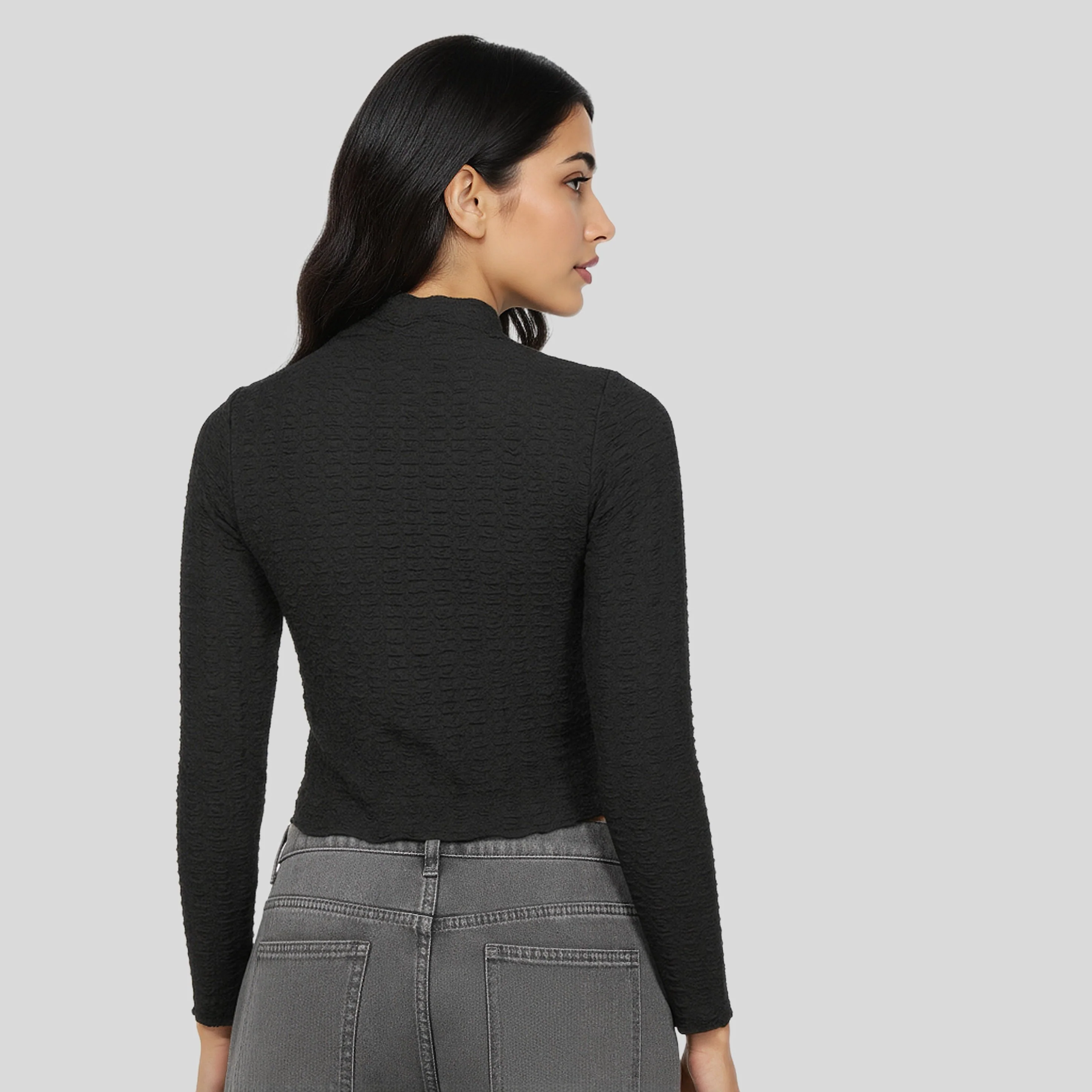 Mock Neck Full Sleeves Crop Top - Image 3