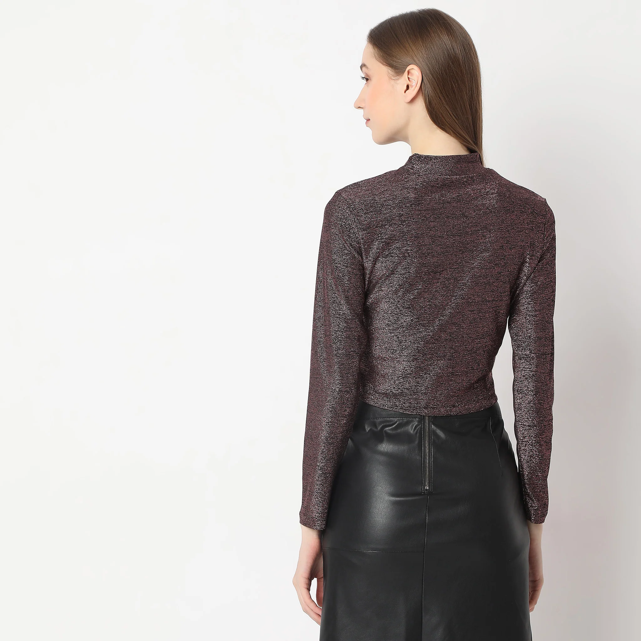 Mock Turtle Neck Full Sleeve Party Crop Top - Image 8
